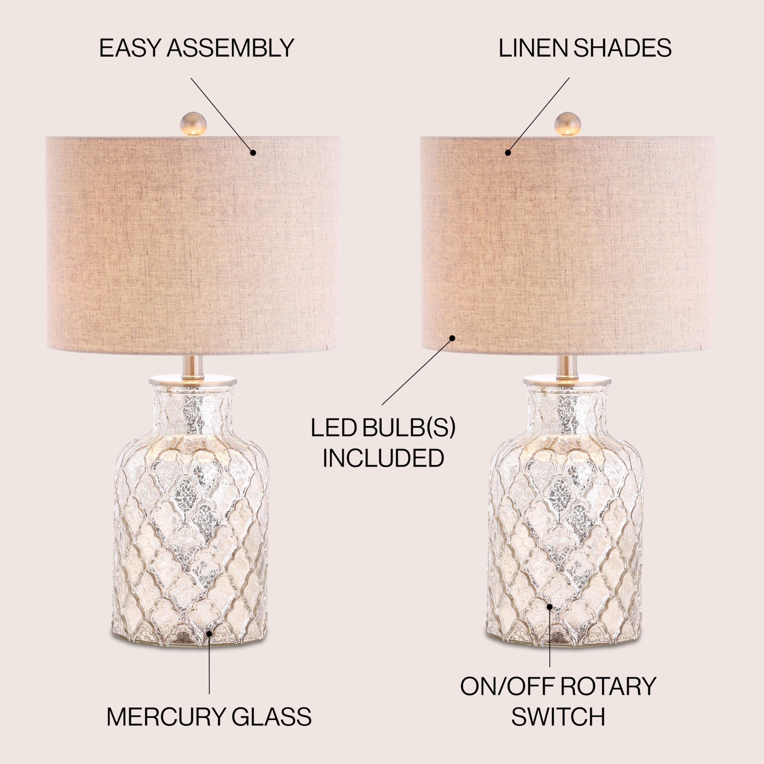 JONATHAN Y JYL1075A-SET2 Set of 2 Table Lamps Alvord 24.5" LED Glass Table Lamp Contemporary Bedside Desk Nightstand Lamp for Bedroom Living Room Office College Bookcase, Mercury Silver
