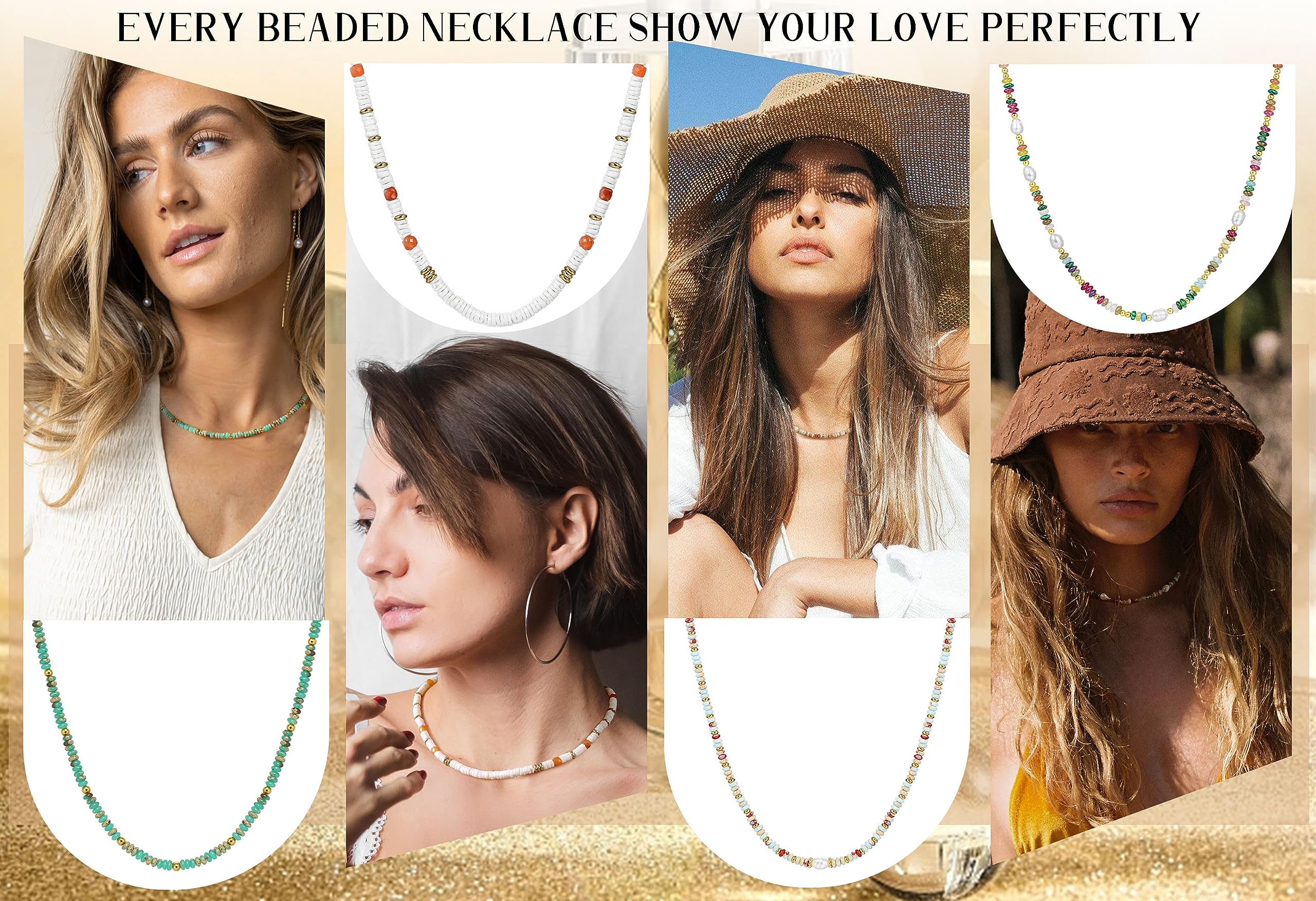 Choker Necklace for Women Beaded Necklaces Gifts for Teenage Summer Beach Multicolor Natural Stone Gemstone 14K Gold Plated Adjustable Stocking Stuffers for Teens