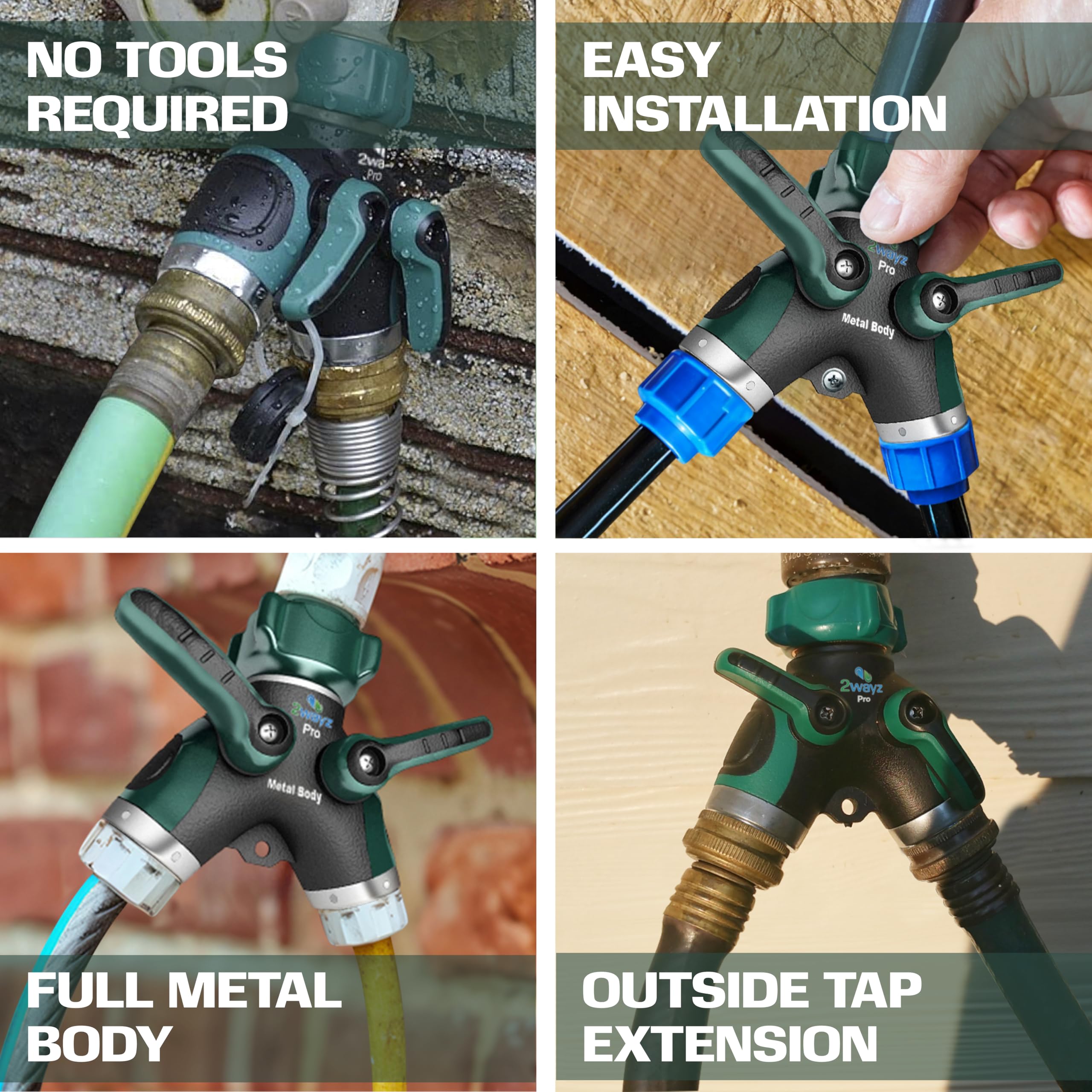 Garden hose splitter, hose y splitter, two way hose splitter, faucet splitter for garden hose, hose bib, hose splitter two way heavy duty - all metal, double pack