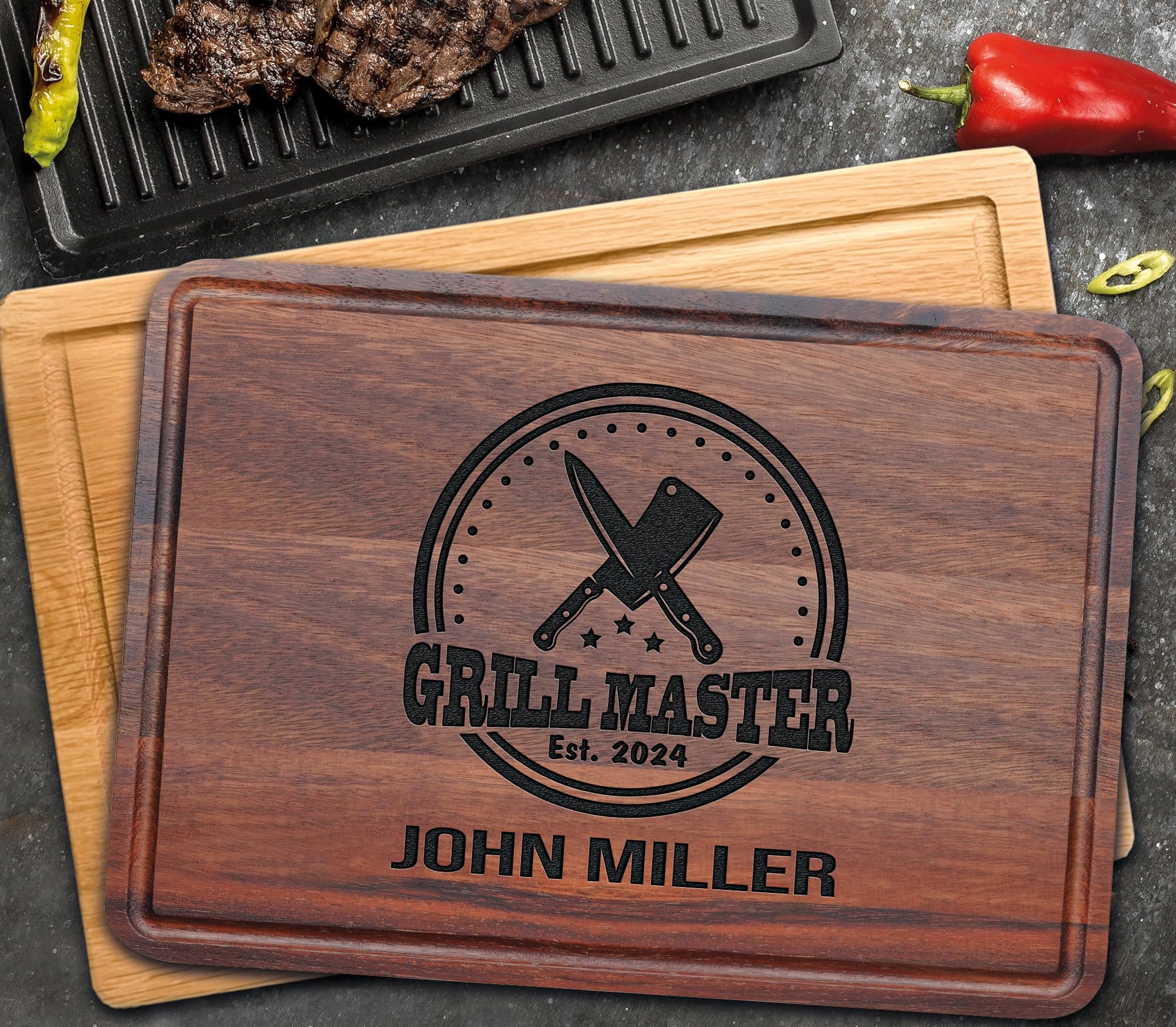 Personalized Barbeque and Grilling Gift for Fathers Day, Birthday, Anniversary, Christmas, Men, Husband, Dad, Grandpa, Him, Custom Wood Grill Cutting Board for Men, BBQ Masters, Chefs, Customized Wood