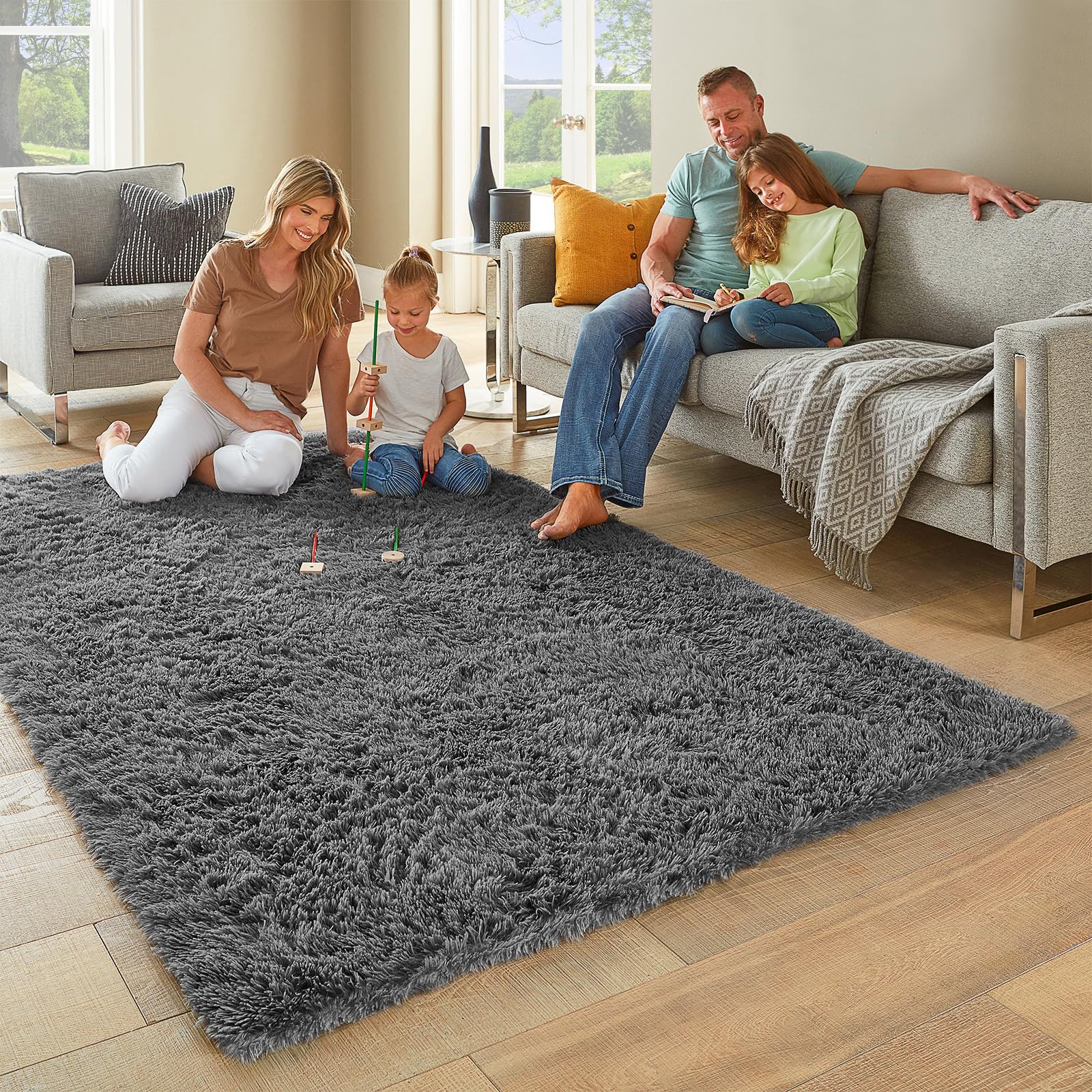 Ophanie Area Rugs for Bedroom Living Room, Grey Fluffy Fuzzy Shag Shaggy Carpet Soft Plush Furry Bedside Rug, Indoor Floor Rug for Kids Girls Boys Home Decor Aesthetic, Dorm Nursery Gray