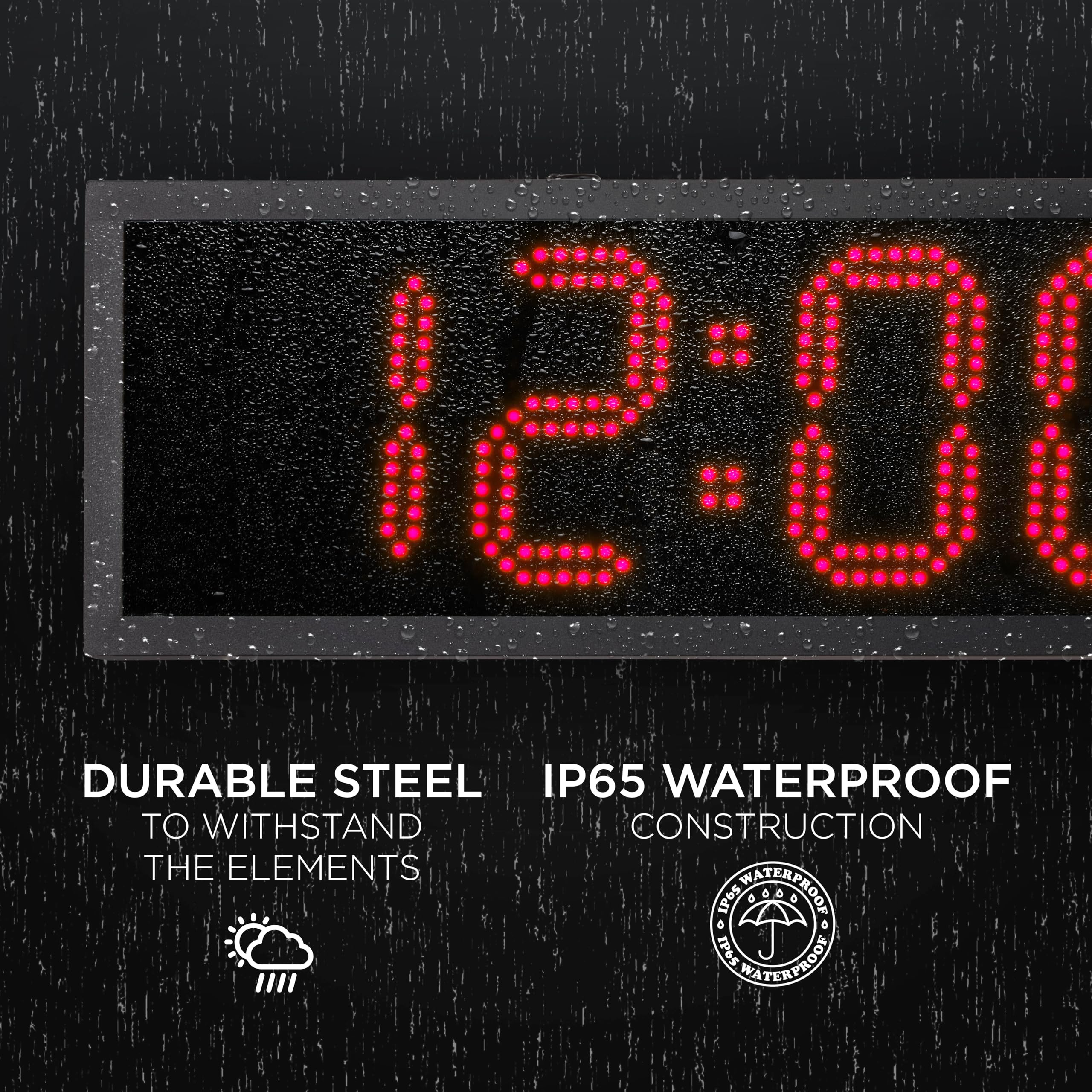 Ivation Oversized 36" Outdoor Waterproof Digital Clock, Auto Time Sync - LED Digital Clock with Large Multi Function Display - Stopwatch, Timer, Alarms, Temp & Date - Wall or Chain Mount (Red)