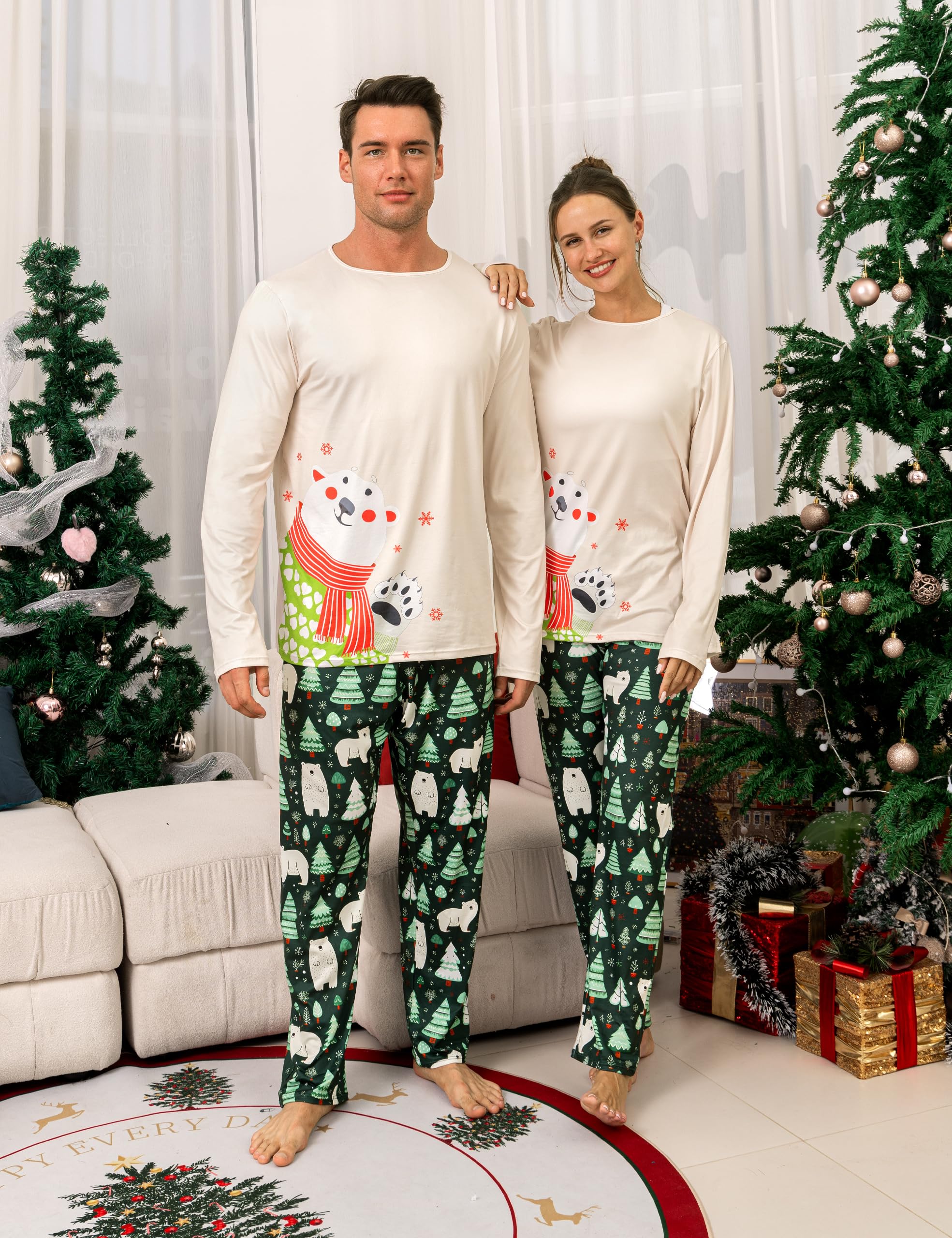 QUNISY Family Pajamas Christmas Matching Sets Xmas Family Pjs Set Couple Holiday Jammies Women/Men Festival Sleepwear Adult and Kids Bear Women S