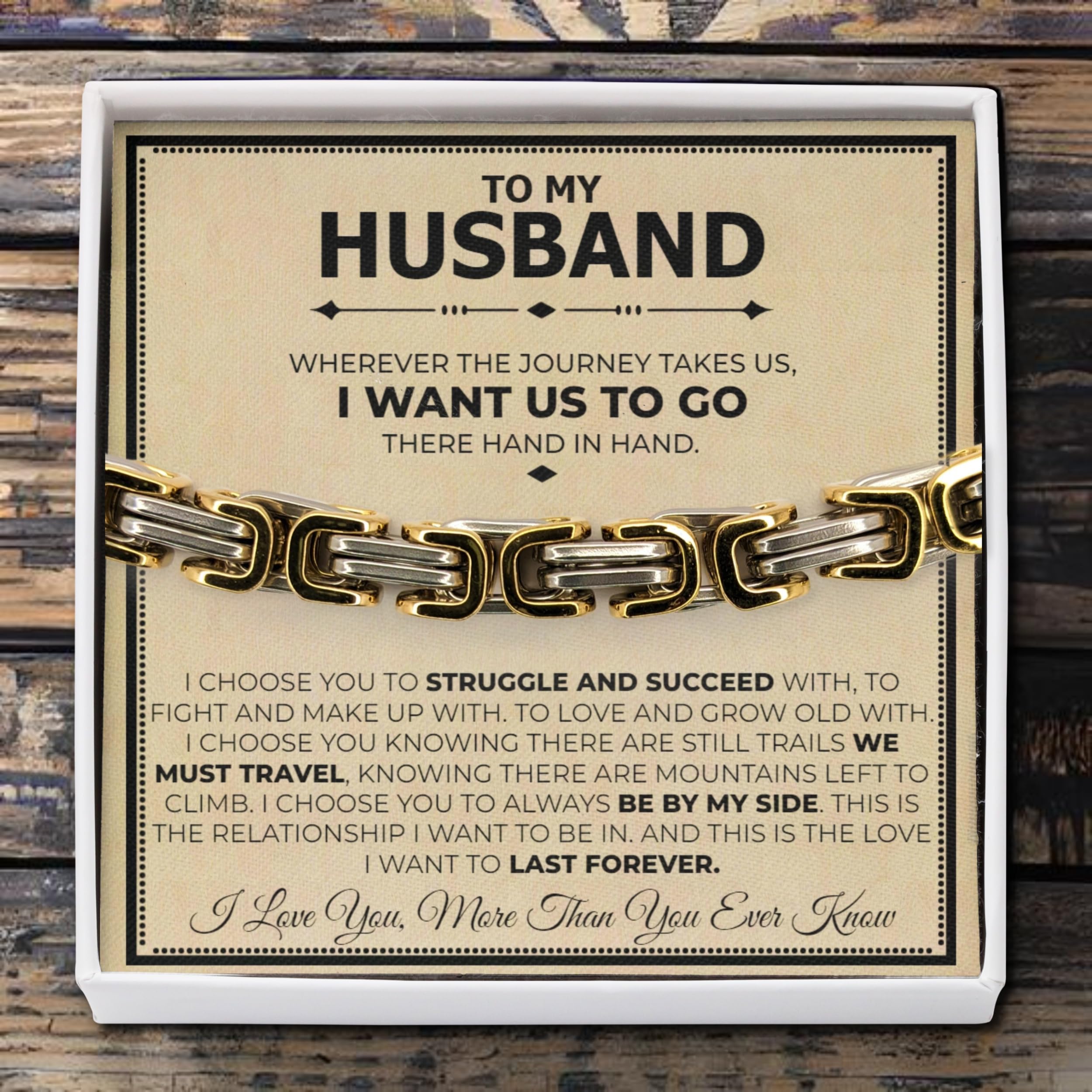 Love You This Much To My Husband Classic Steel Bracelet | Bracelets for Husband | Best Gift for Husband Birthday | Unique Husband Gifts (Twist Link Bracelet, Classic Stainless)