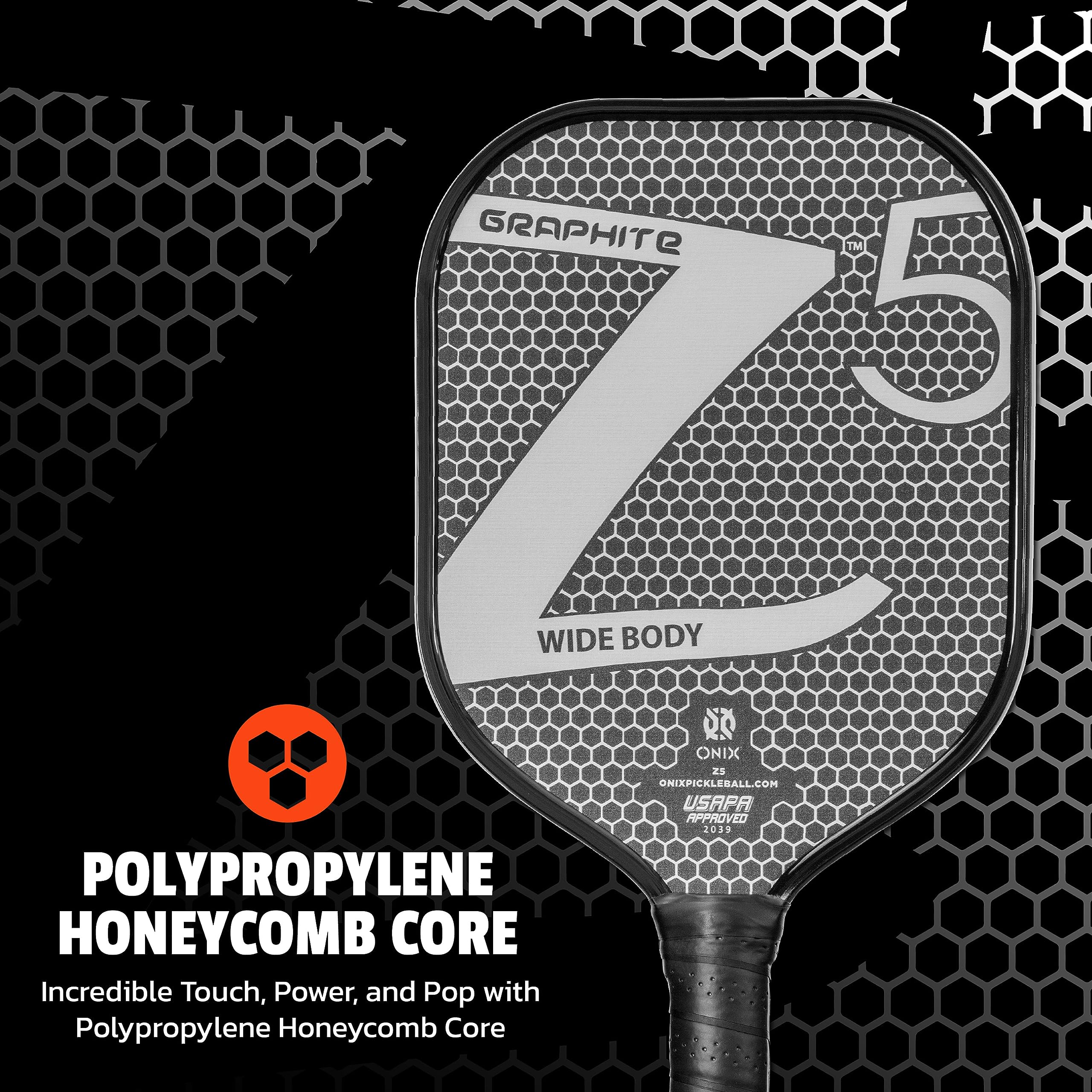 ONIX Graphite Z5 Pickleball Paddle (Graphite Carbon Fiber Face with Rough Texture Surface, Cushion Comfort Grip and Nomex Honeycomb Core for Touch, Control, and Power),White