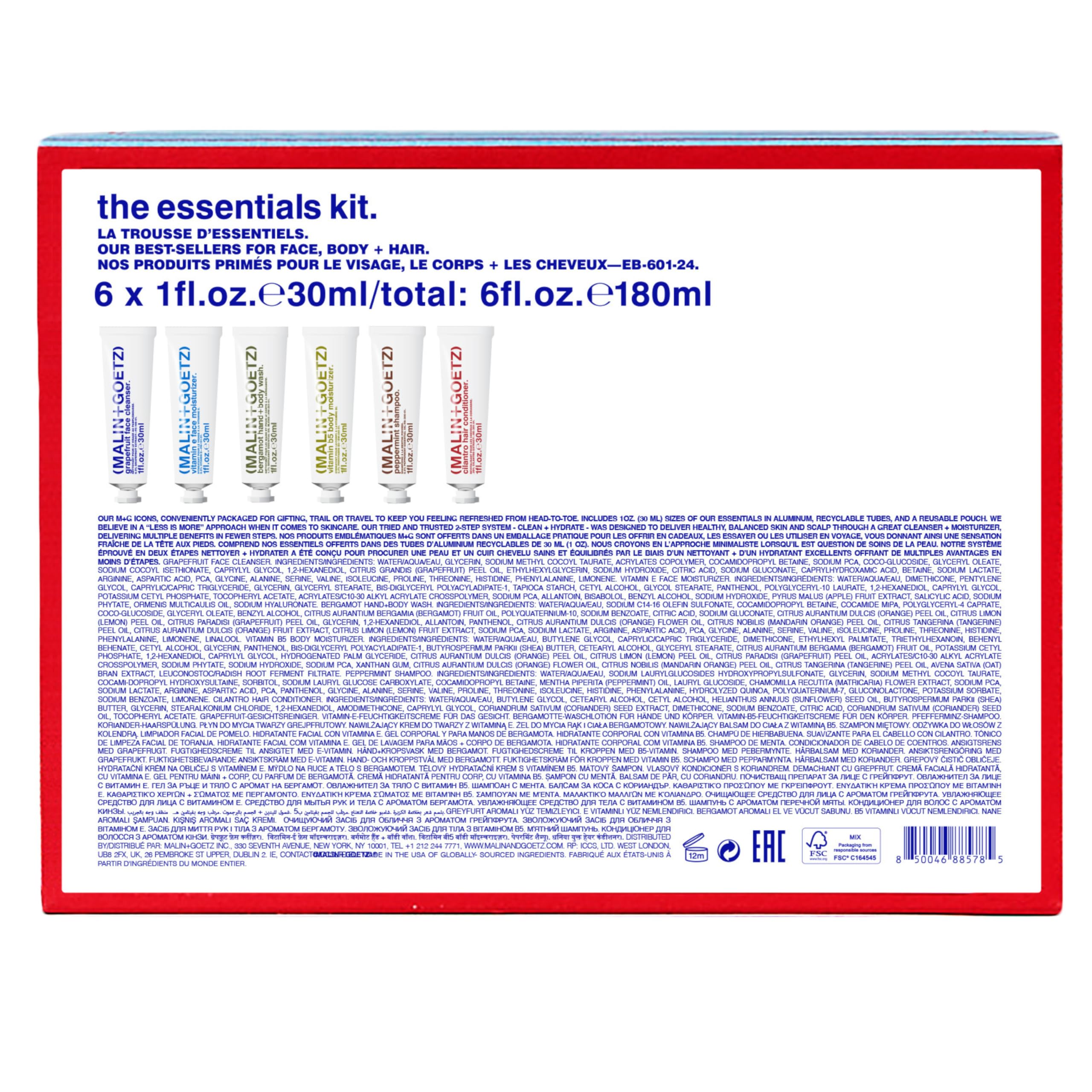 Malin + Goetz The Essentials Kit Holiday Edition – Travel & Gifting Skincare Set, Holiday Self-Care Set for Men & Women, Stocking Stuffer Skin Care Products for All Skin Types, Vegan & Cruelty Free