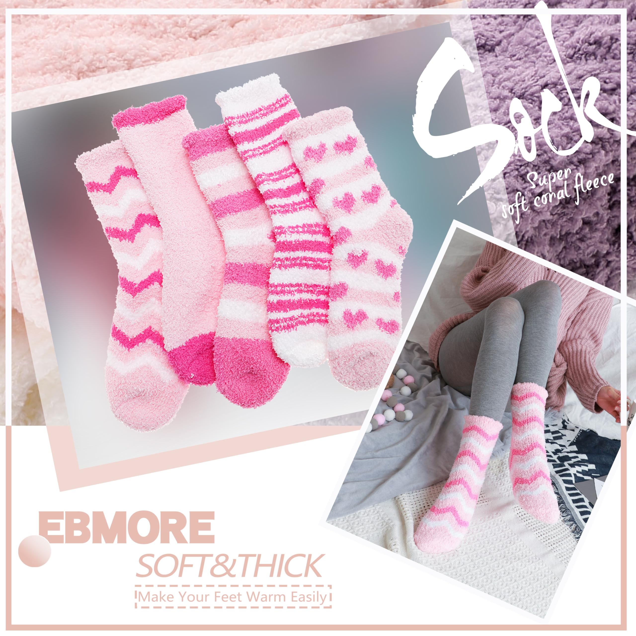 EBMORE Fuzzy Socks for Women, Fluffy Cozy Comfy Soft Cabin Plush Warm Winter Sleep Home Slipper Socks, Christmas Gifts, Valentines Day Gifts for Her, Women Who Have Everything, Stocking Stuffers