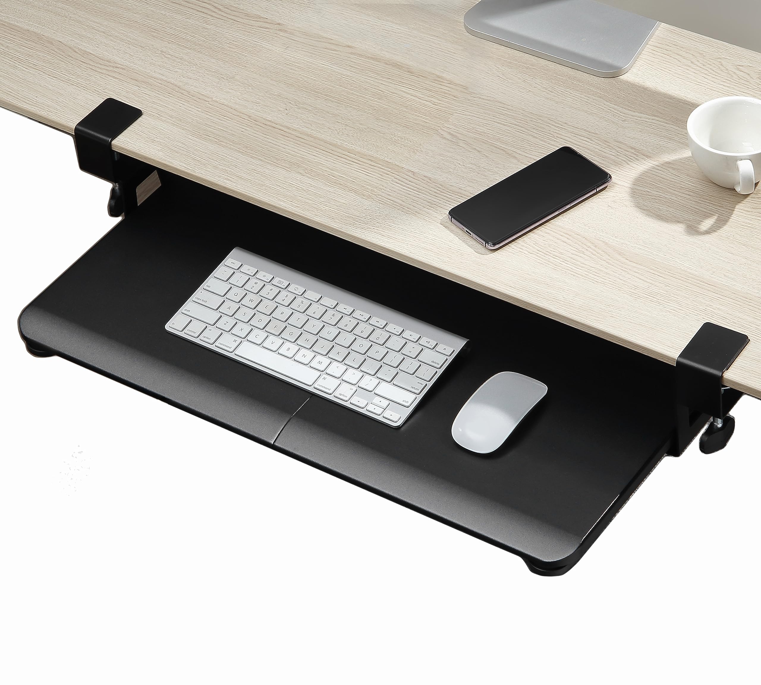 DQCGLY Keyboard Tray Under Desk, Slide Out Computer Keyboard & Mouse Tray with C Clamp-on Mount Easy to Install,30" W（Including Clamps） X 12"D Large Size,Black