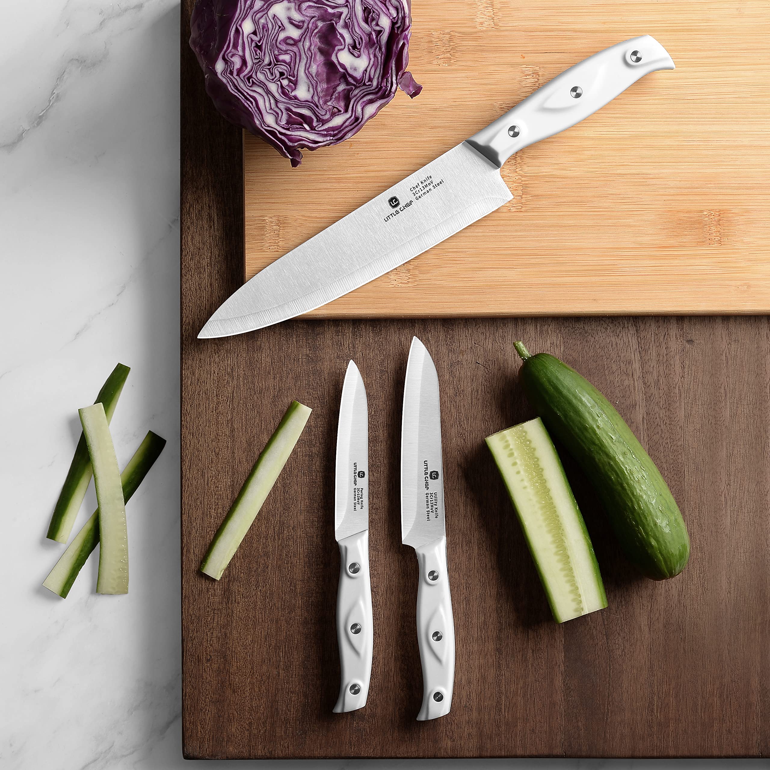 Chef Knife, Ultra Sharp High Carbon Stainless Steel Chef knife set, 3-pc, 8 inch Chefs knife, 4.5 inch Utility Knife, 4 inch Paring Knife