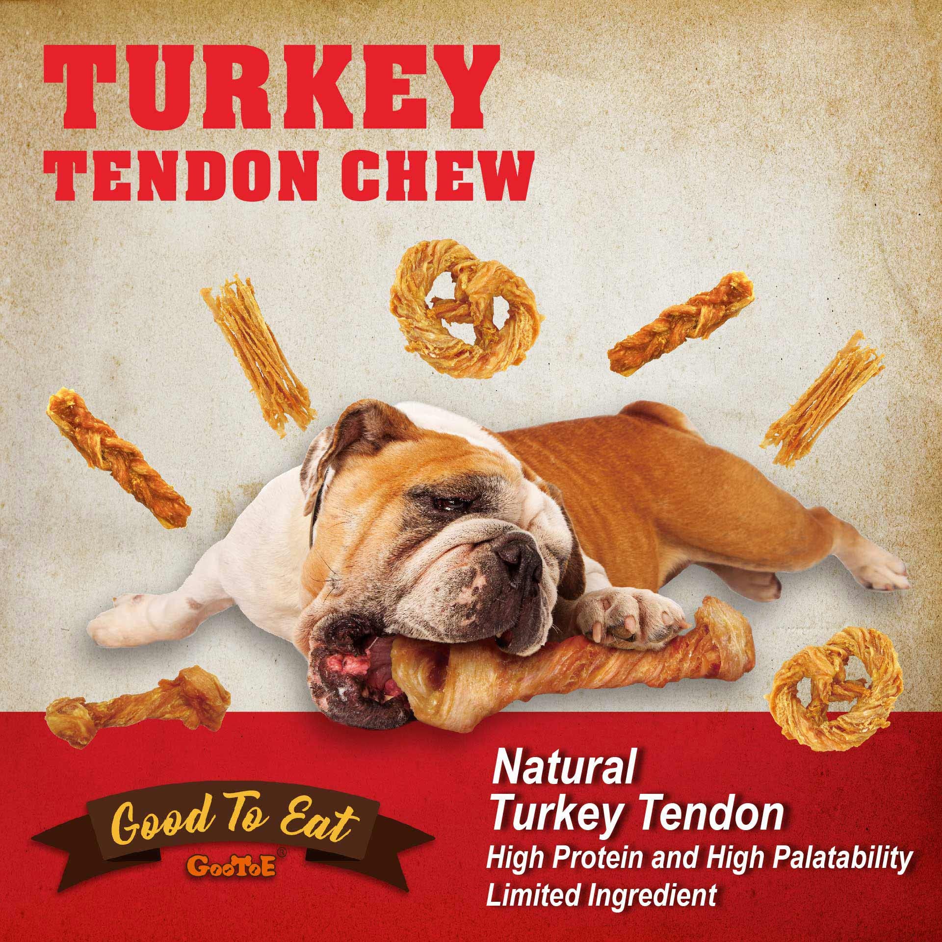 Gootoe Turkey Tendon Dog Treats – 100% USA-Sourced, Natural Snack, Premium Training Chews, Hypoallergenic, Reseal Value Bags, Sizes for Small Medium & Large Dogs, Bone (Small) 6 Unit/Pack