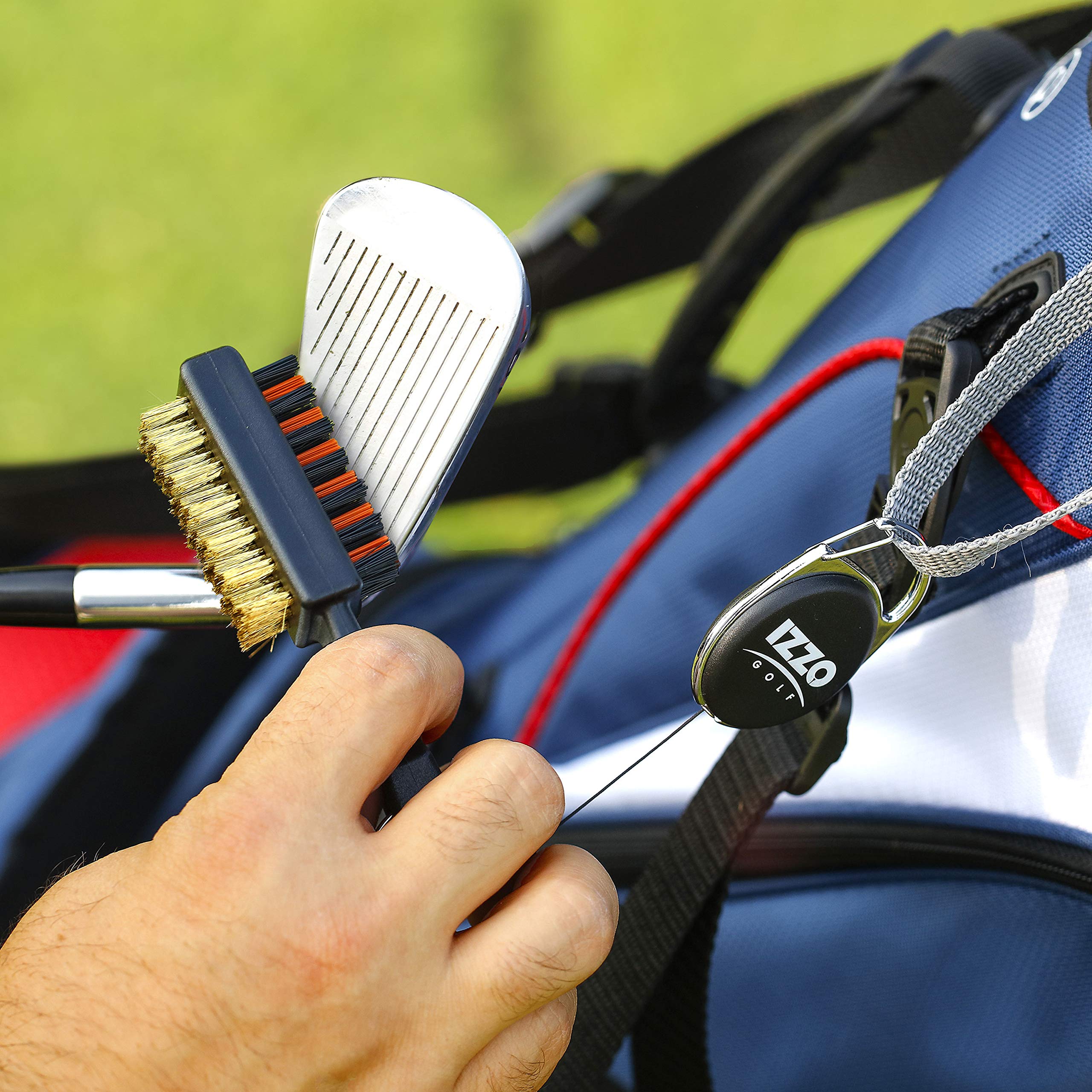 IZZO Golf Double Sided Golf Club Brush - Includes Golf Club Scrub Brush, Golf Club Groove Cleaner & Retractable Zinger for Golf Bag