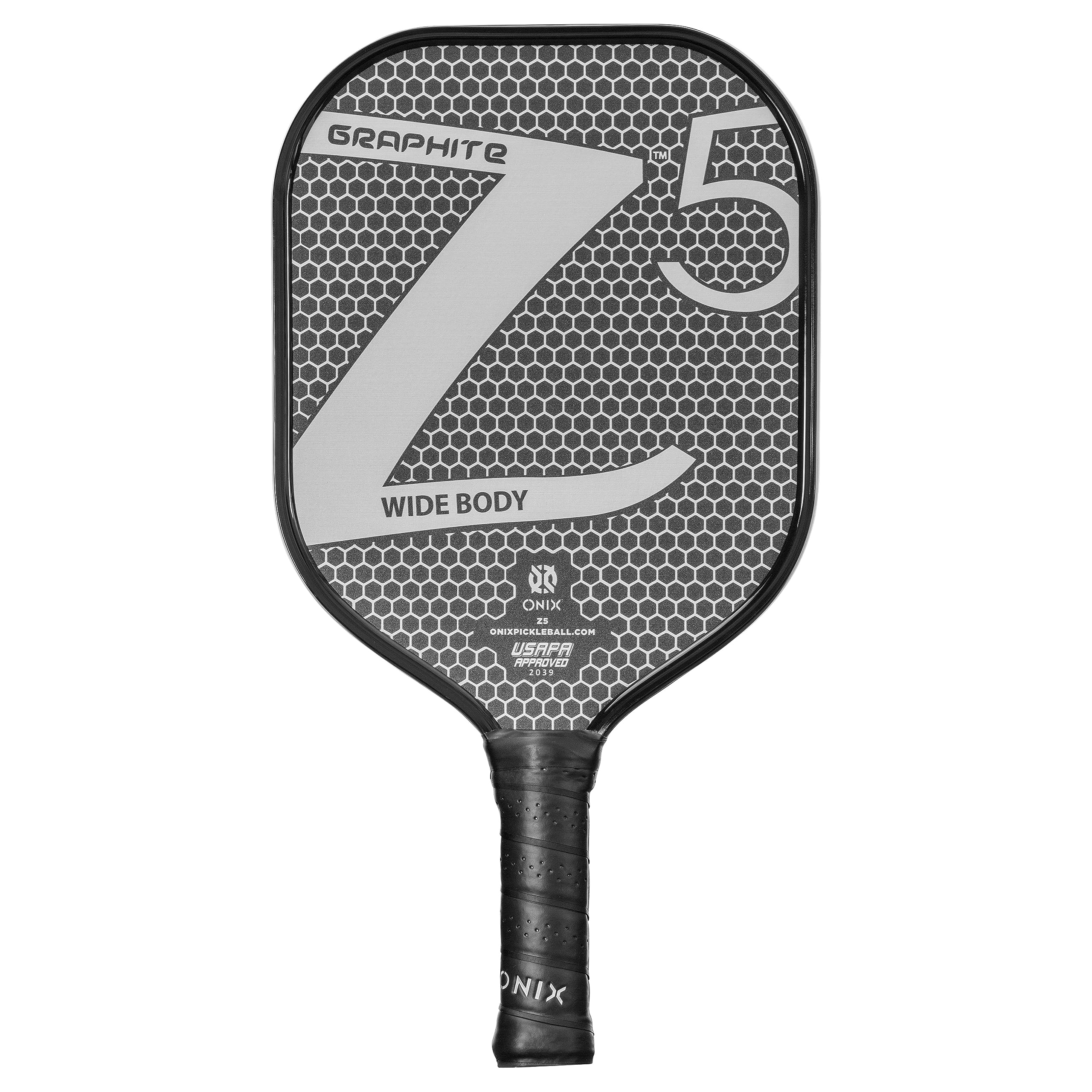 ONIX Graphite Z5 Pickleball Paddle (Graphite Carbon Fiber Face with Rough Texture Surface, Cushion Comfort Grip and Nomex Honeycomb Core for Touch, Control, and Power),White