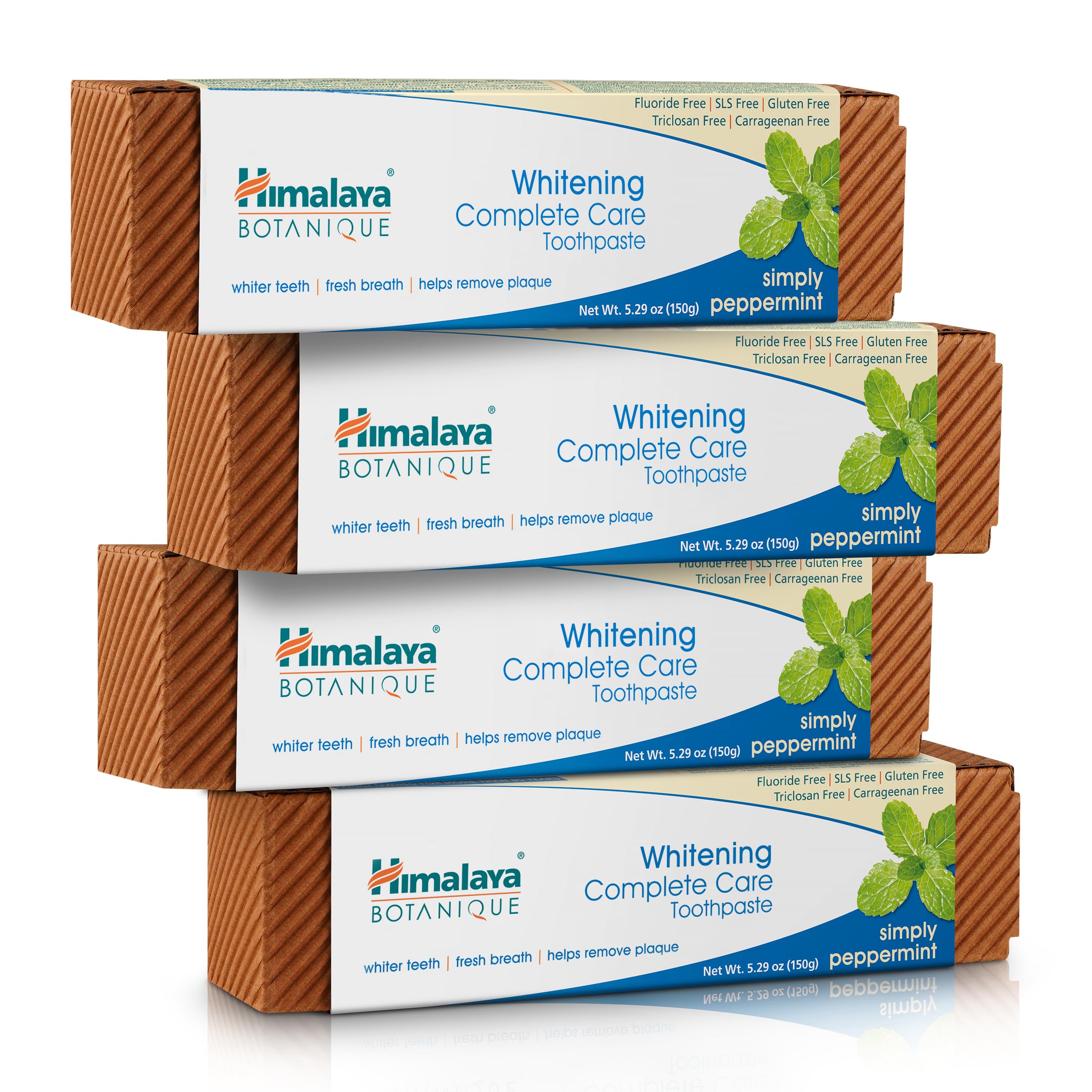 Himalaya Botanique Complete Care Whitening Toothpaste, Simply Peppermint, Fluoride Free for a Clean Mouth, Whiter Teeth and Fresh Breath, 5.29 oz, 4 Pack…