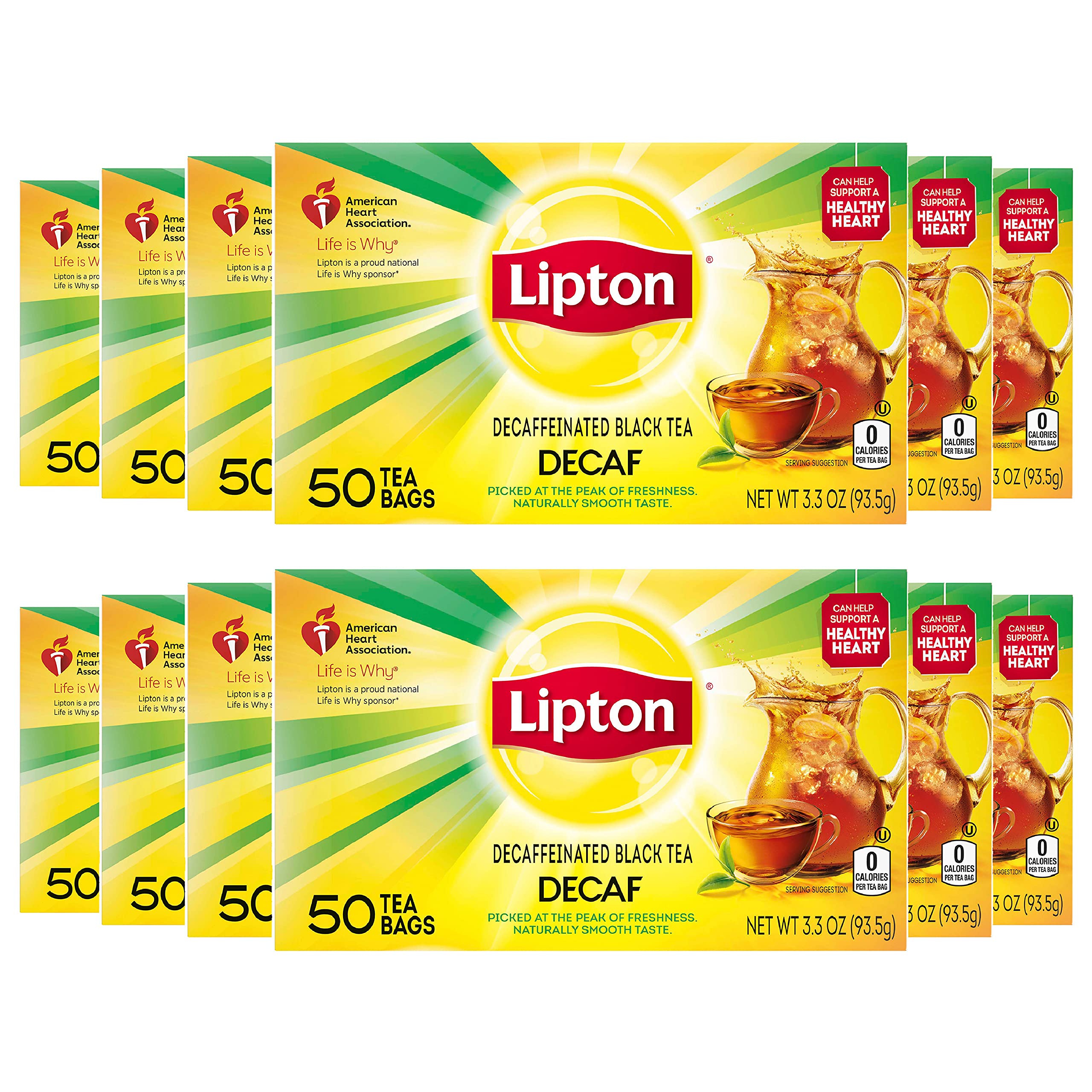 Lipton Decaffeinated Black Tea Bags, Can Support Heart Health, 50 Count (Pack of 12)