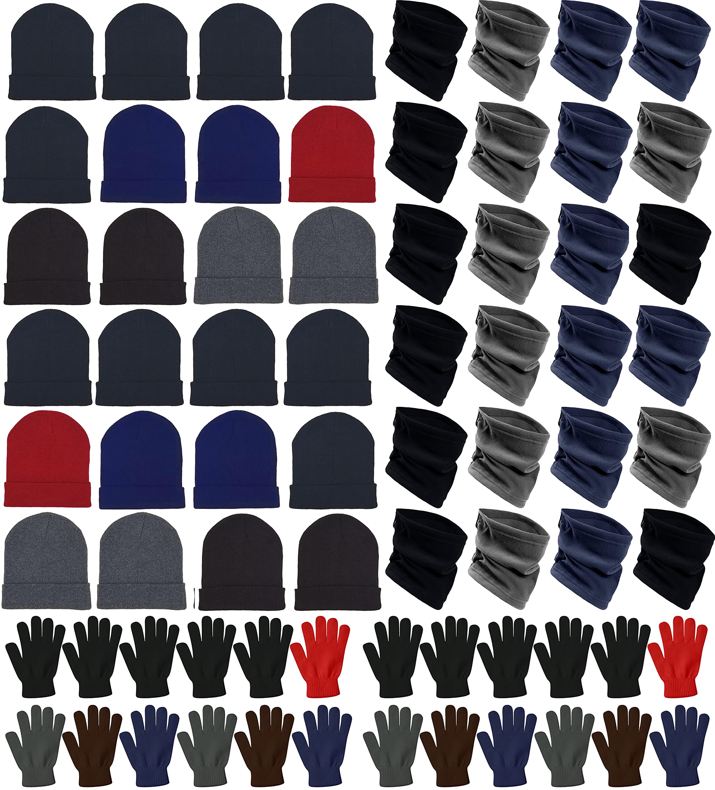 72x Winter Gloves, Beanies, Neck Warmers Unisex Bulk Pack Donation Charity Care Bundle