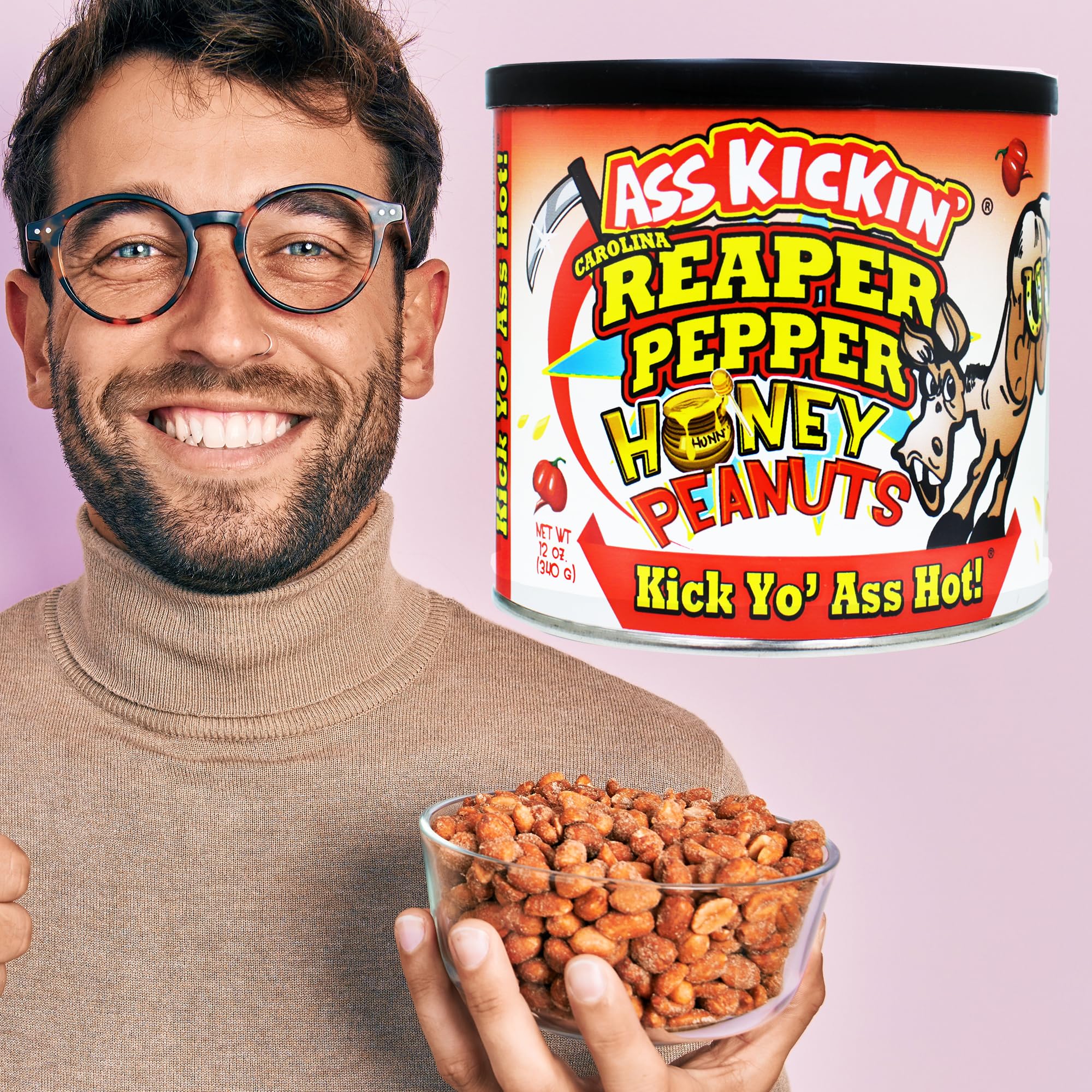 ASS KICKIN’ Carolina Reaper Spicy Hot Peanuts – 12oz - Ultimate Spicy Gourmet Gift Peanuts - Try if you dare!