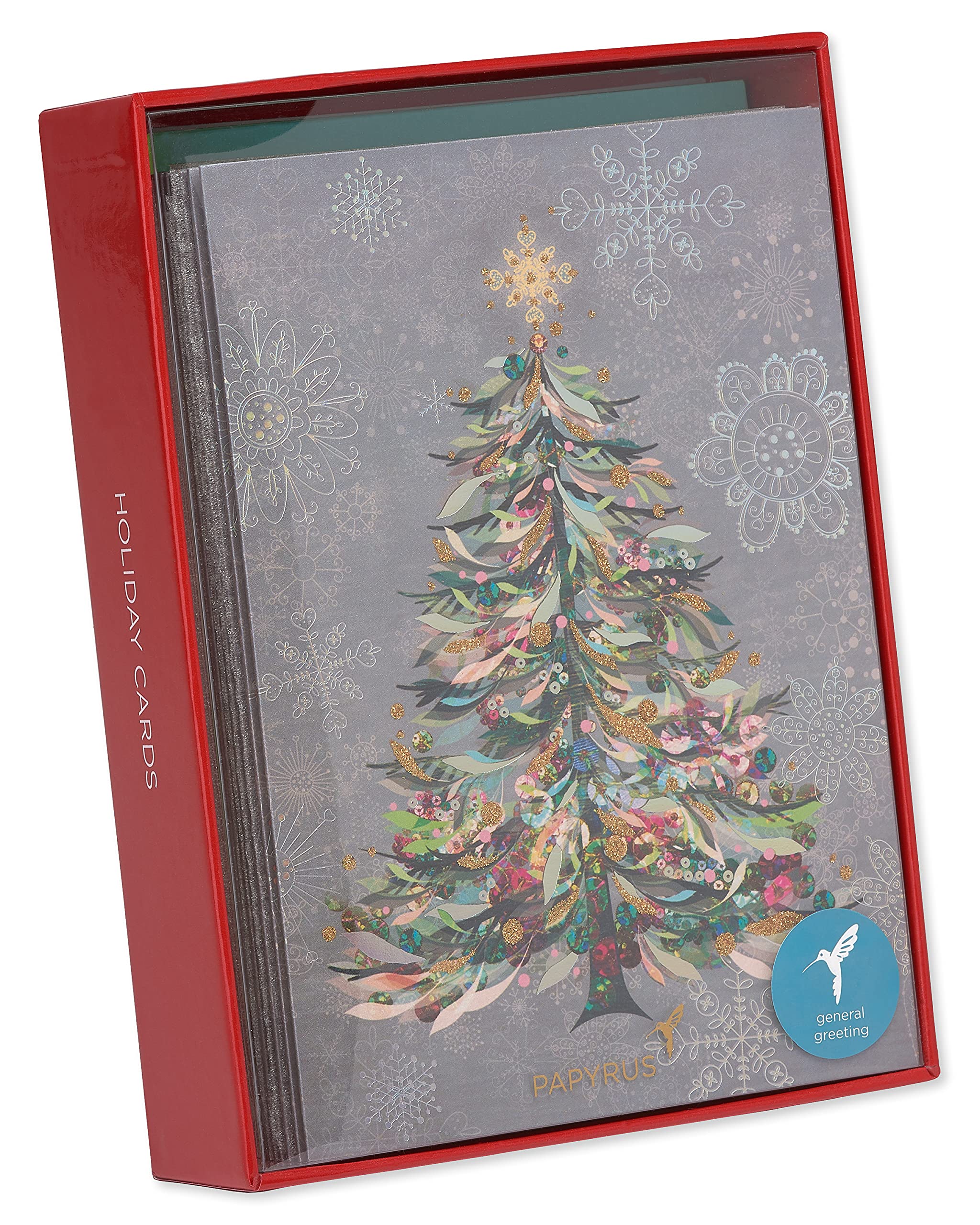 Papyrus Christmas Cards Boxed with Envelopes, Joyful Holiday, Festive Christmas Tree (14-Count)