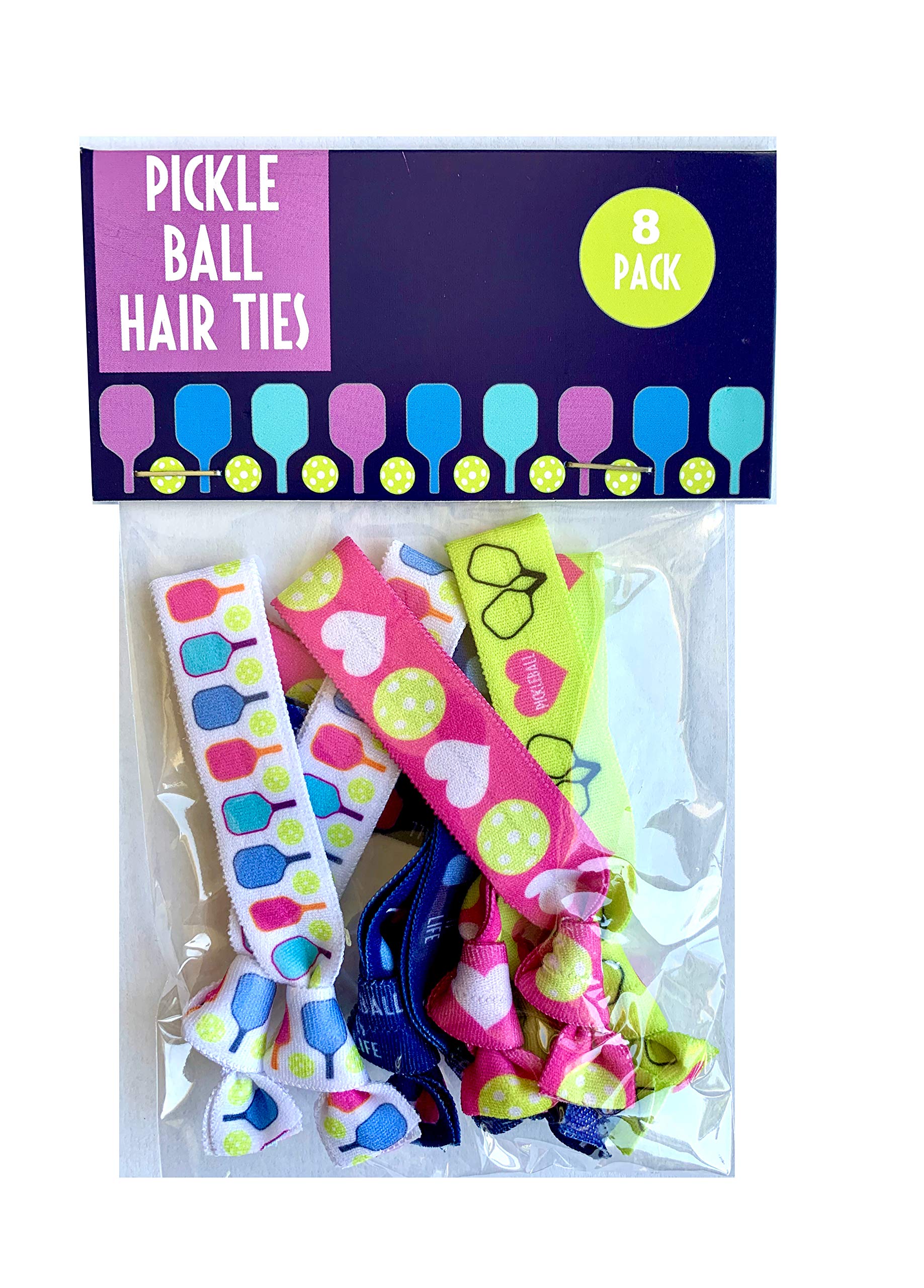 8 Piece Pickleball Hair Elastic Set - Pickleball Gifts - Accessories for Players, Women, Girls, Coaches, Doubles Partners, Women's Leagues - MADE in the USA