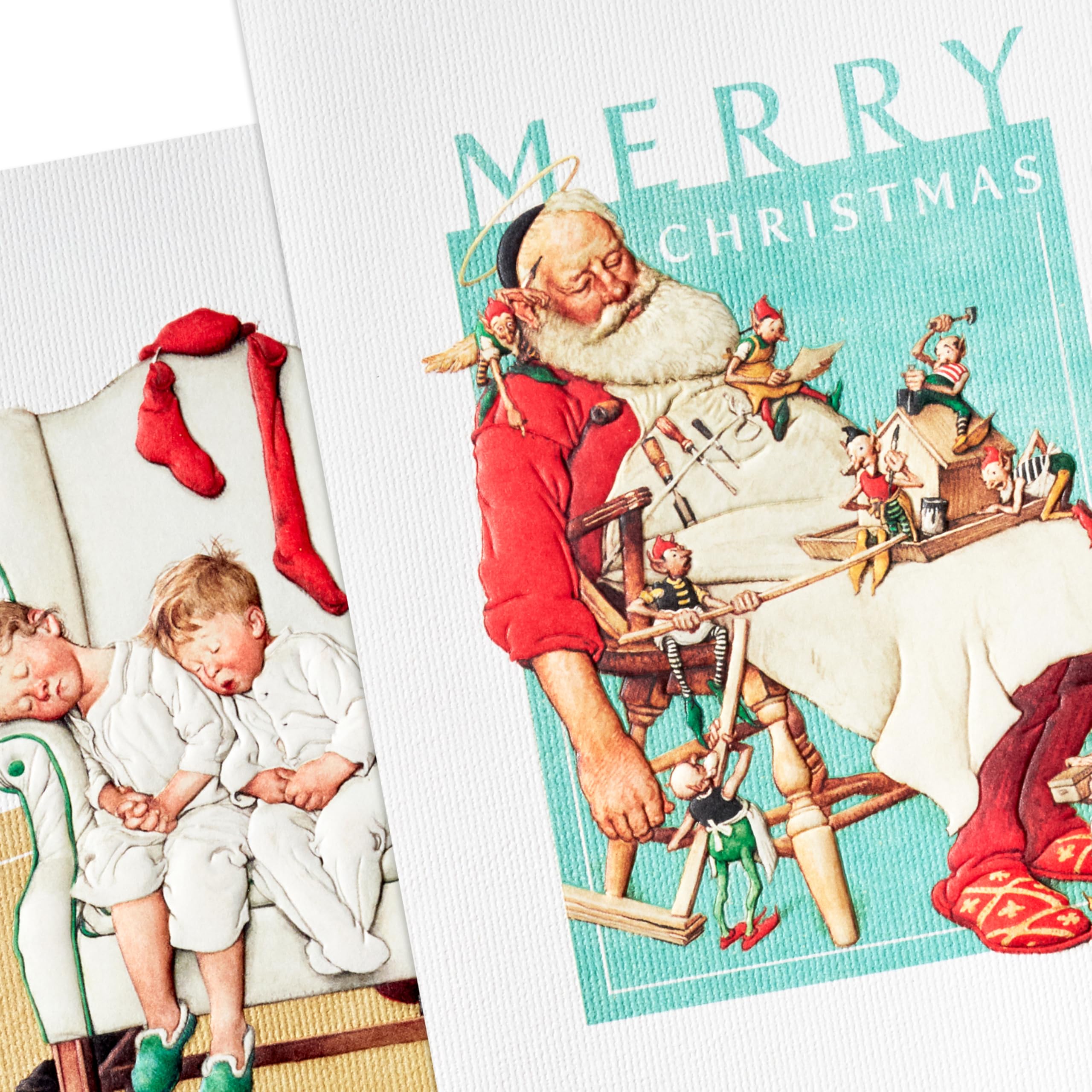 Hallmark Norman Rockwell Boxed Christmas Cards (40 Cards and 40 Envelopes) Snoozing Santa, Sleepy Kids