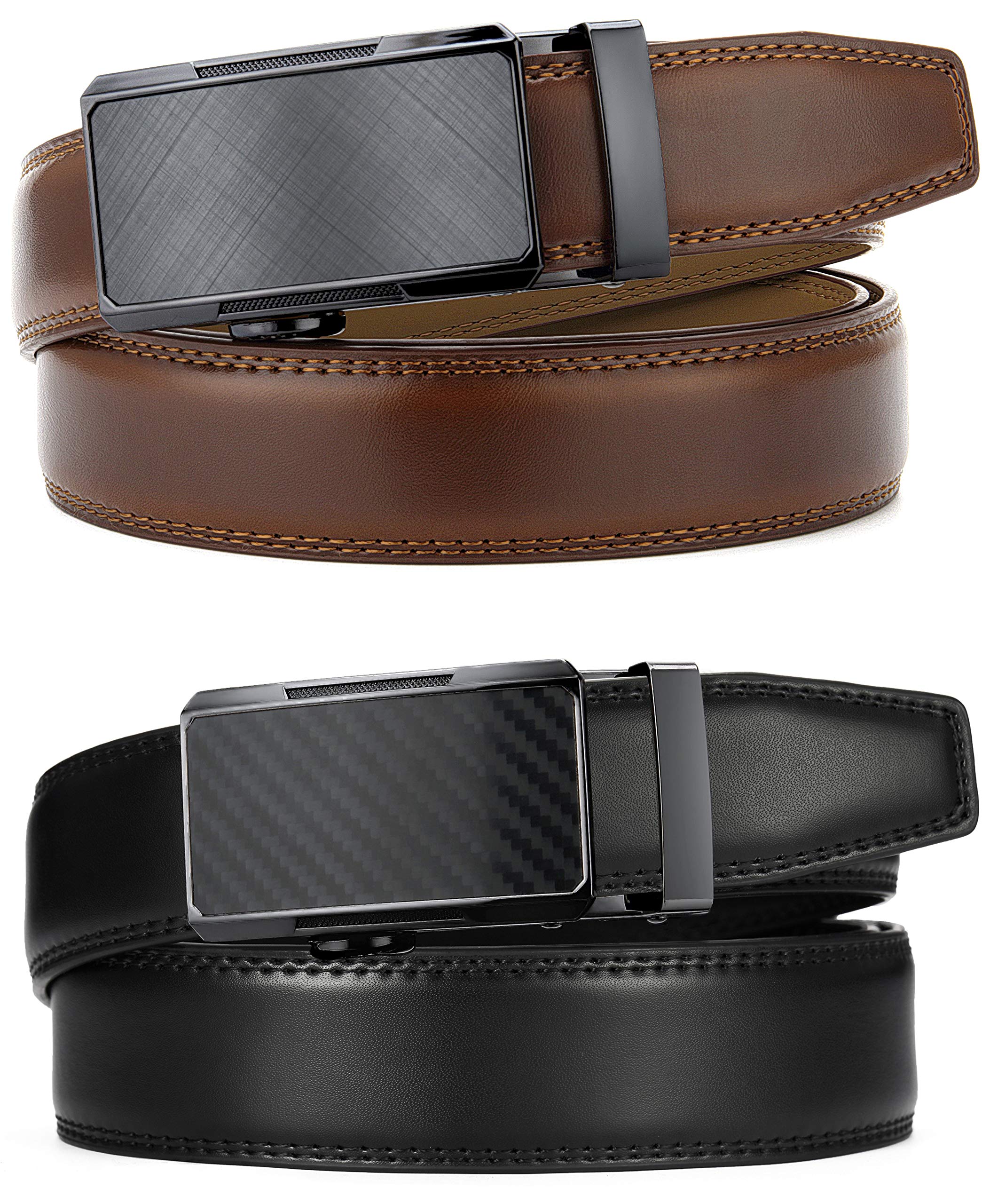 CHAOREN Mens Belts Leather Ratchet 2 Pack - Mens Dress Belt for Dress Pants(32mm), Black/Cognac