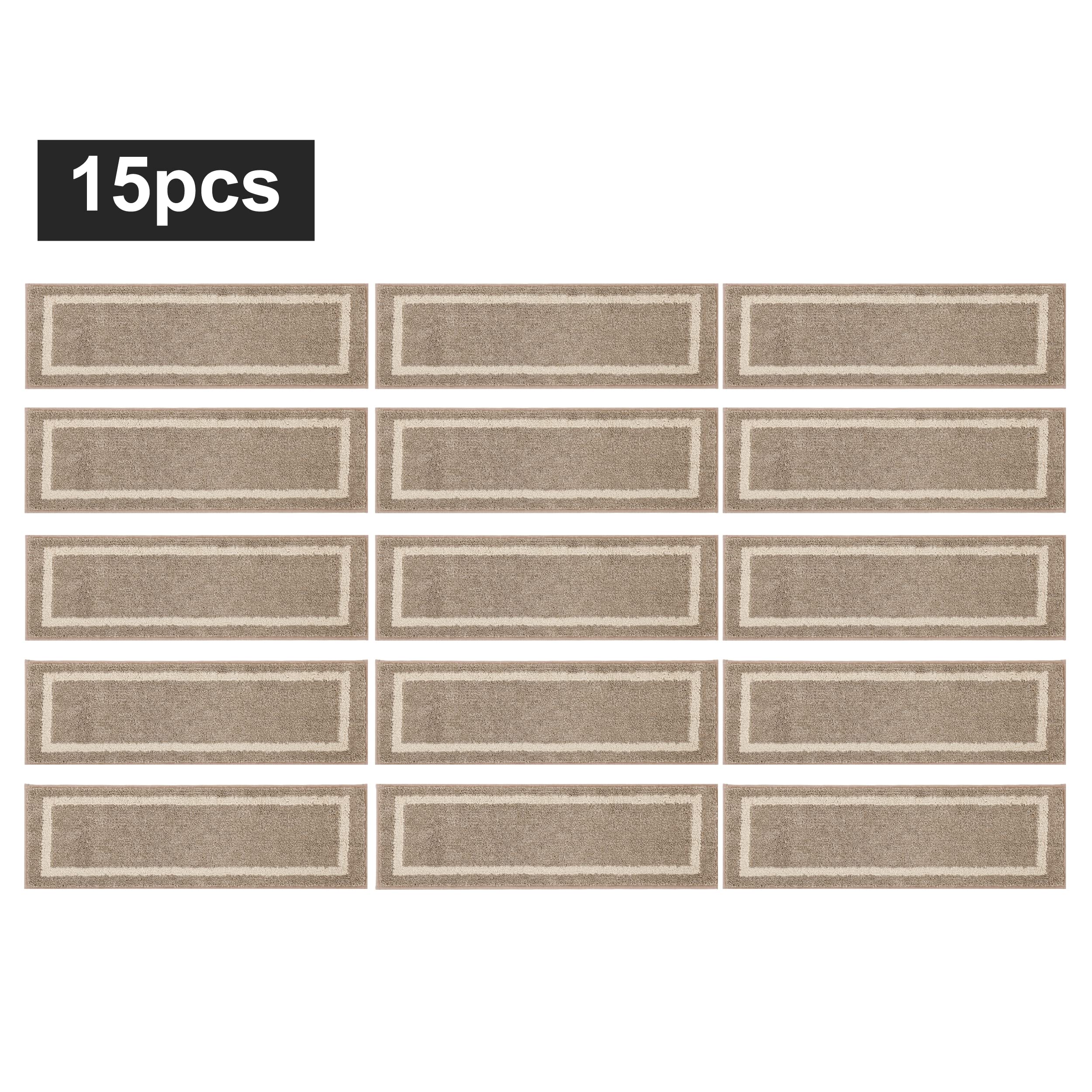 COSY HOMEER Soft Stair Treads 15pcs Non-Slip Carpet Mat 28inX9in Indoor Stair Runners for Wooden Steps,Stair Rugs for Kids and Dogs, 100% Polyester TPE Backing Beige,Square
