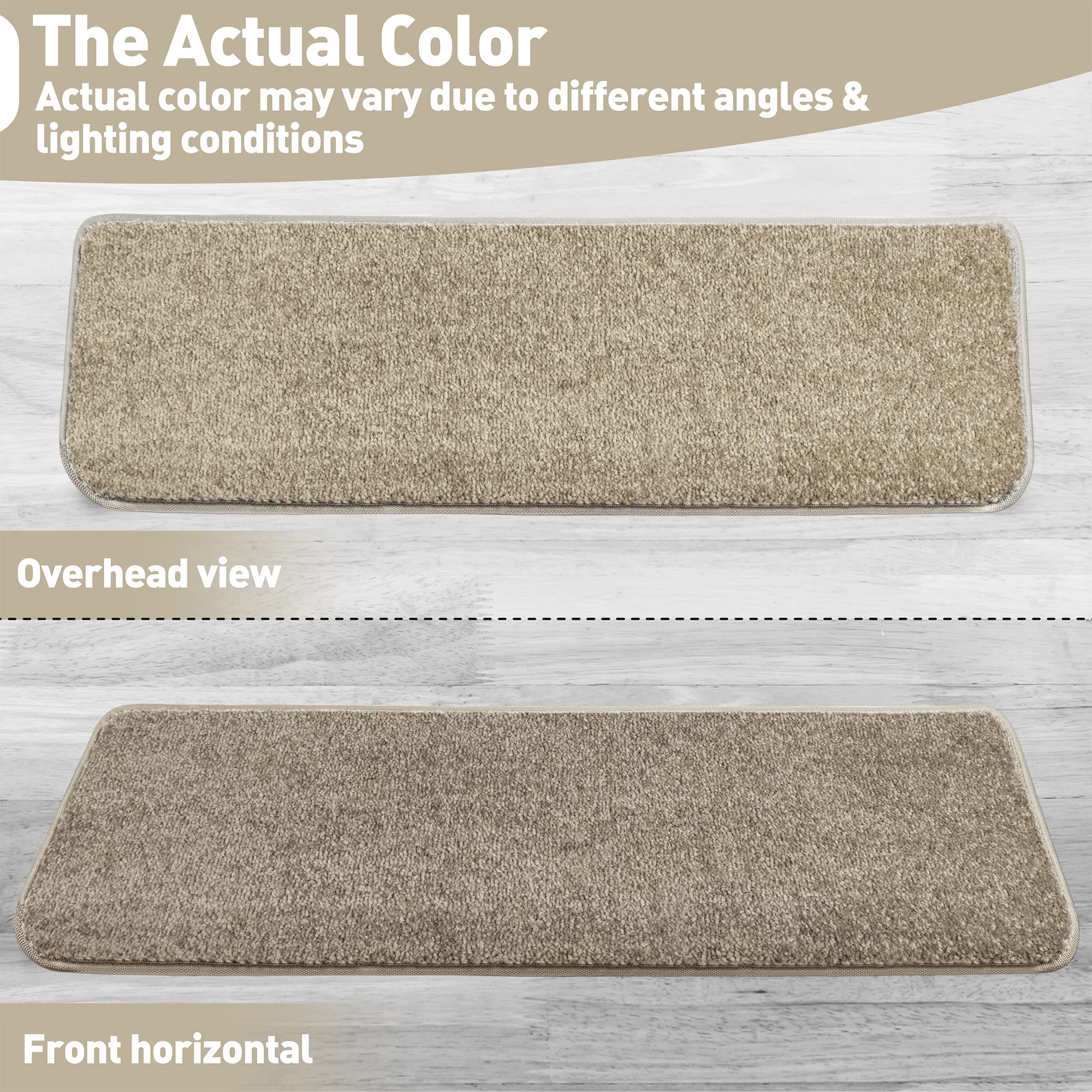 PURE ERA Bullnose Carpet Stair Treads Set Tape Free Non-Slip Indoor Stair Protectors Pet Friendly Rugs Covers Soft Skid Resistant Washable Reusable 9.5" x 30"(14 Pieces,Cream Gray)