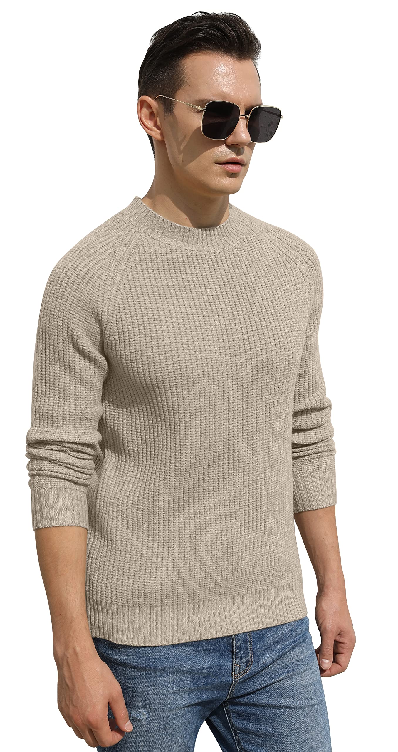 Sailwind Men's Crewneck Casual Sweater Structured Knit Soft Casual Pullover Khaki