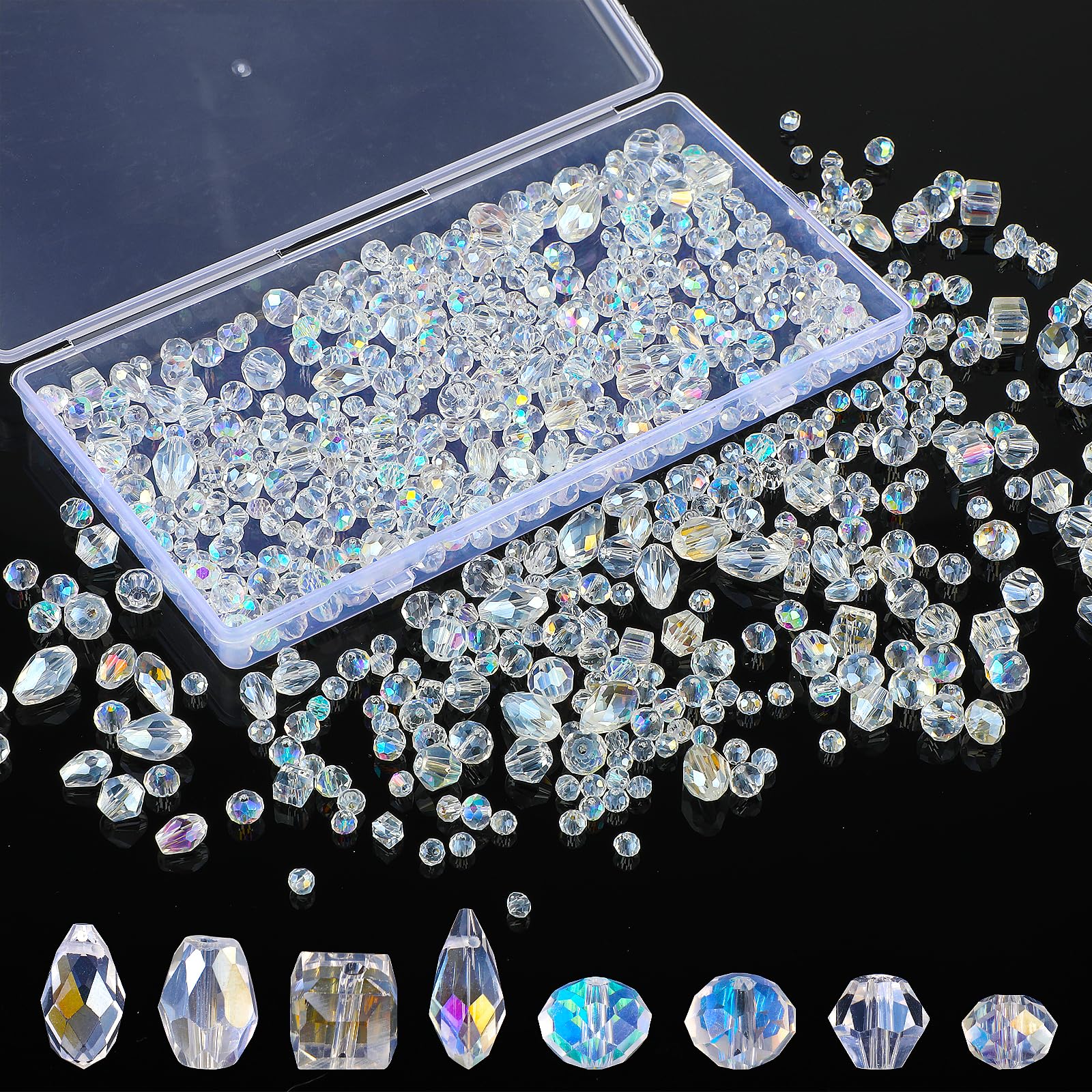 600Pcs Glass Beads for Jewelry Making, Assorted Crystal Rondelle Beads with Box, Clear Crystal Beads for Jewelry Making, AB Color DIY Craft Beads for Bracelet Necklace Earring Jewelry Making(4/6/8 mm)