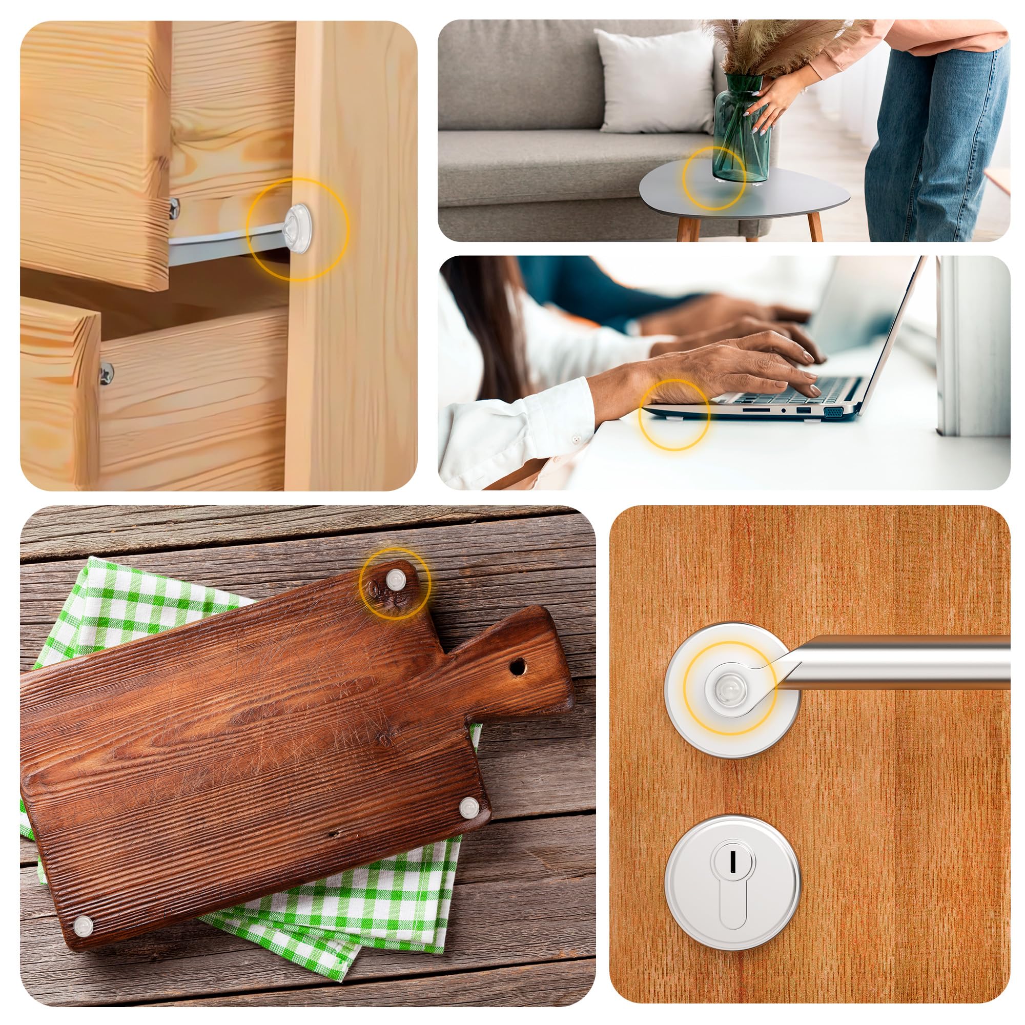 Vellax Home Protection: 128 Cabinet Door Bumpers & 4 Wall Protectors - Clear, Self-Adhesive, Noise-Dampening Solutions for Furniture & Walls