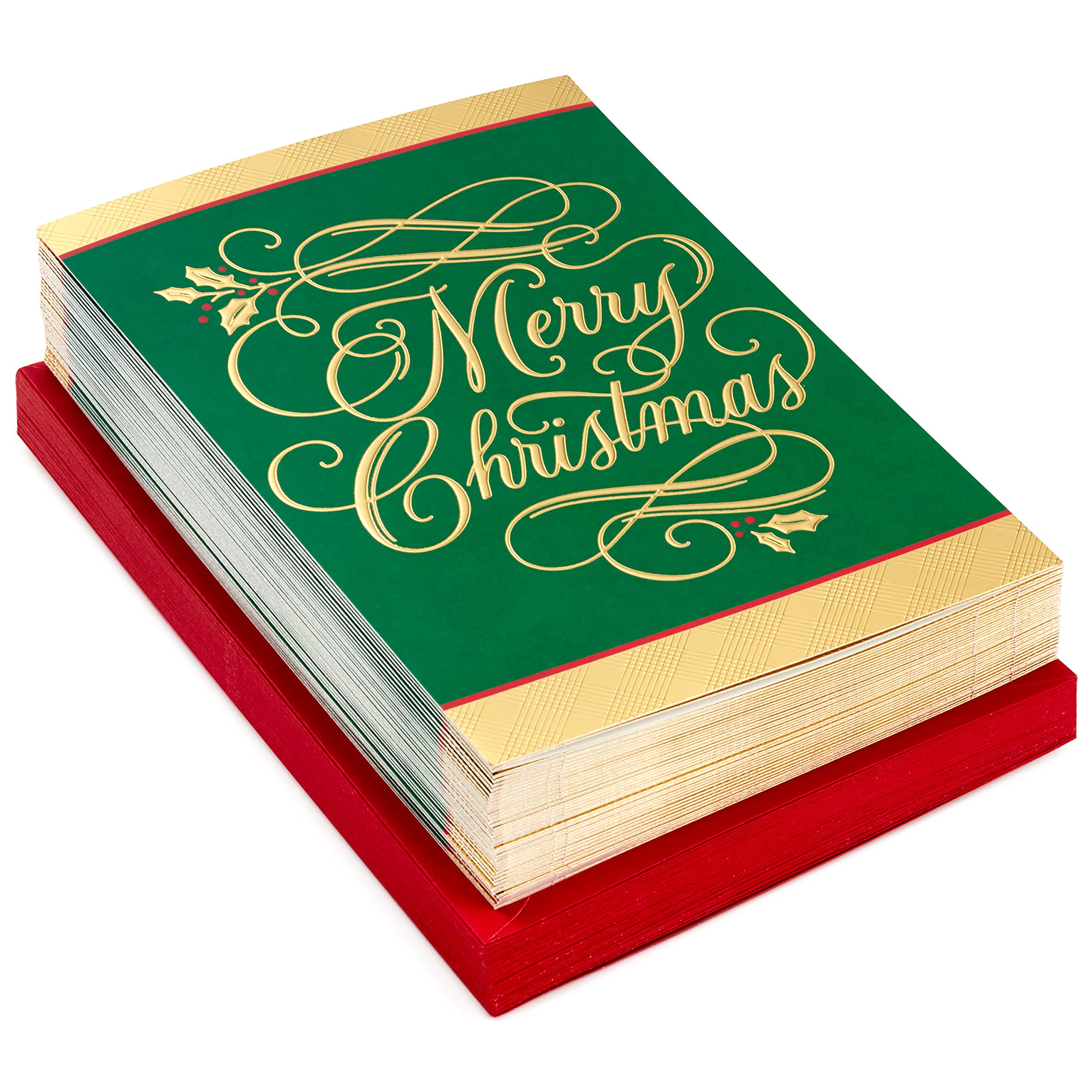 Hallmark Boxed Christmas Cards, Green and Gold (40 Cards with Envelopes)