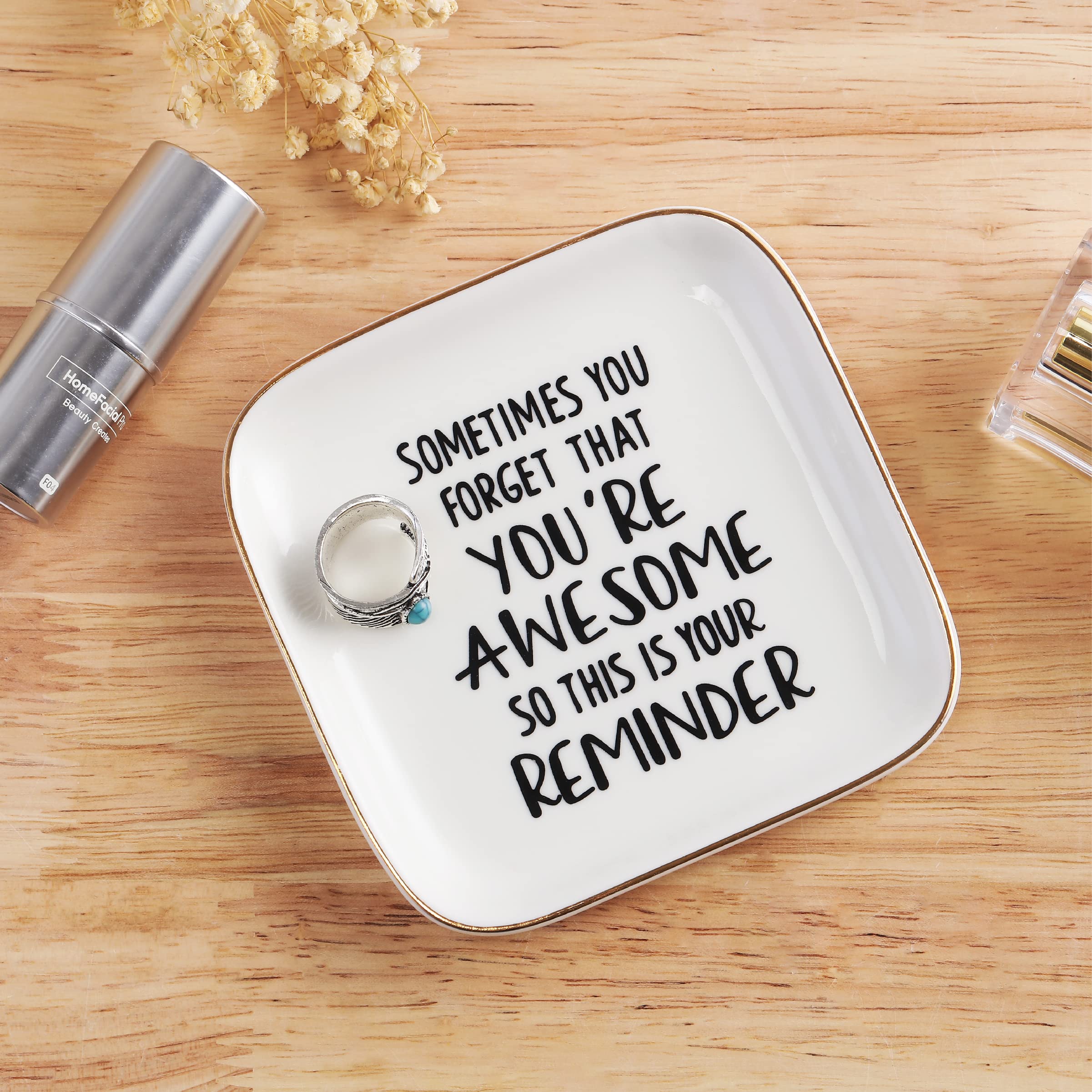 PUDDING CABIN Inspirational Gifts for Women Ring Dish You're Awesome So This is Your Remind Birthday Gifts for Women Unique, Friends Gifts For Women Her Mom Sister Coworker Christmas Gifts