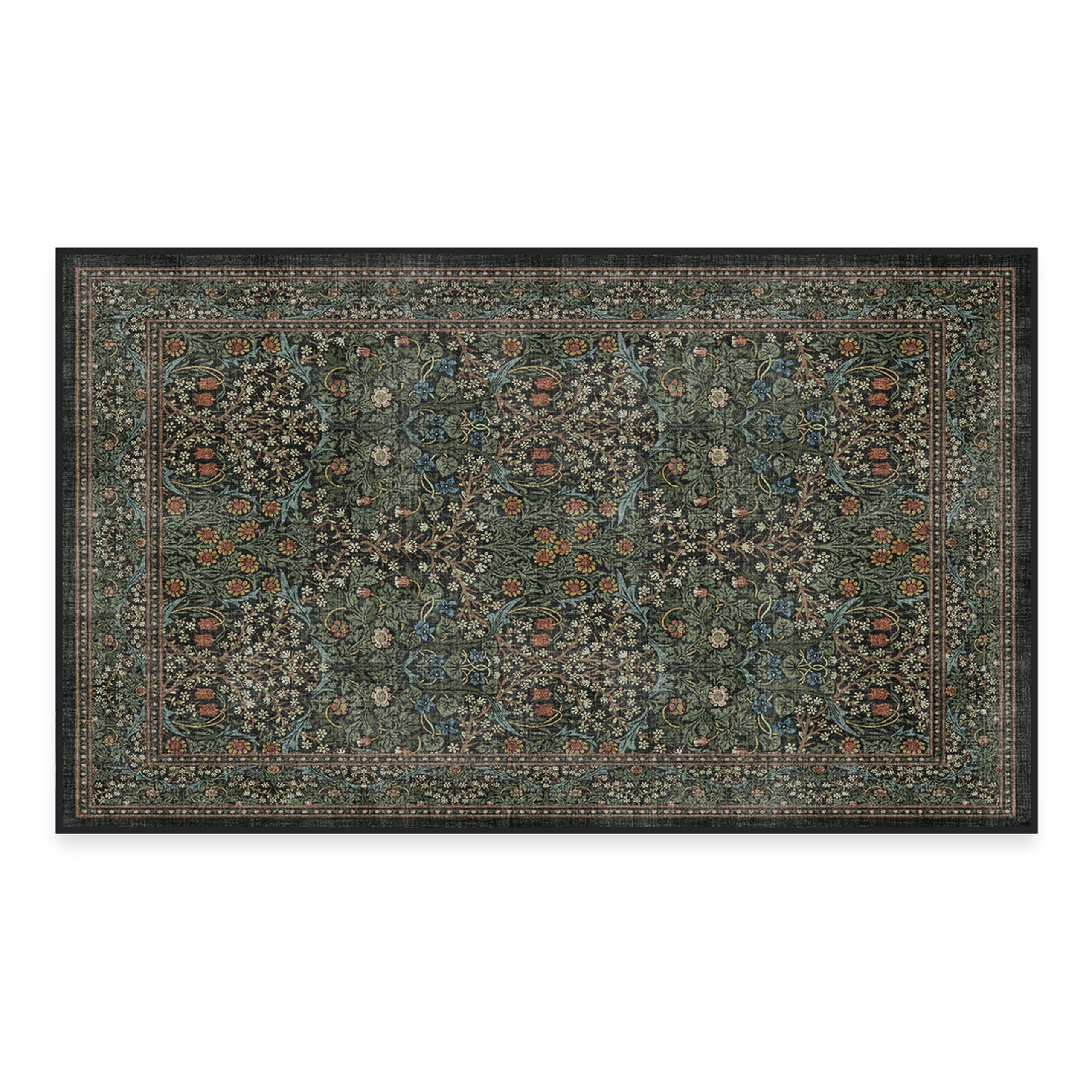 RUGGABLE x Morris & Co Washable Rug - Perfect Bohemian Area Rug for Living Room Bedroom Kitchen - Non-Slip, Child Friendly, Stain & Water Resistant - Blackthorn Forest Green 3'x5' (Standard Pad)