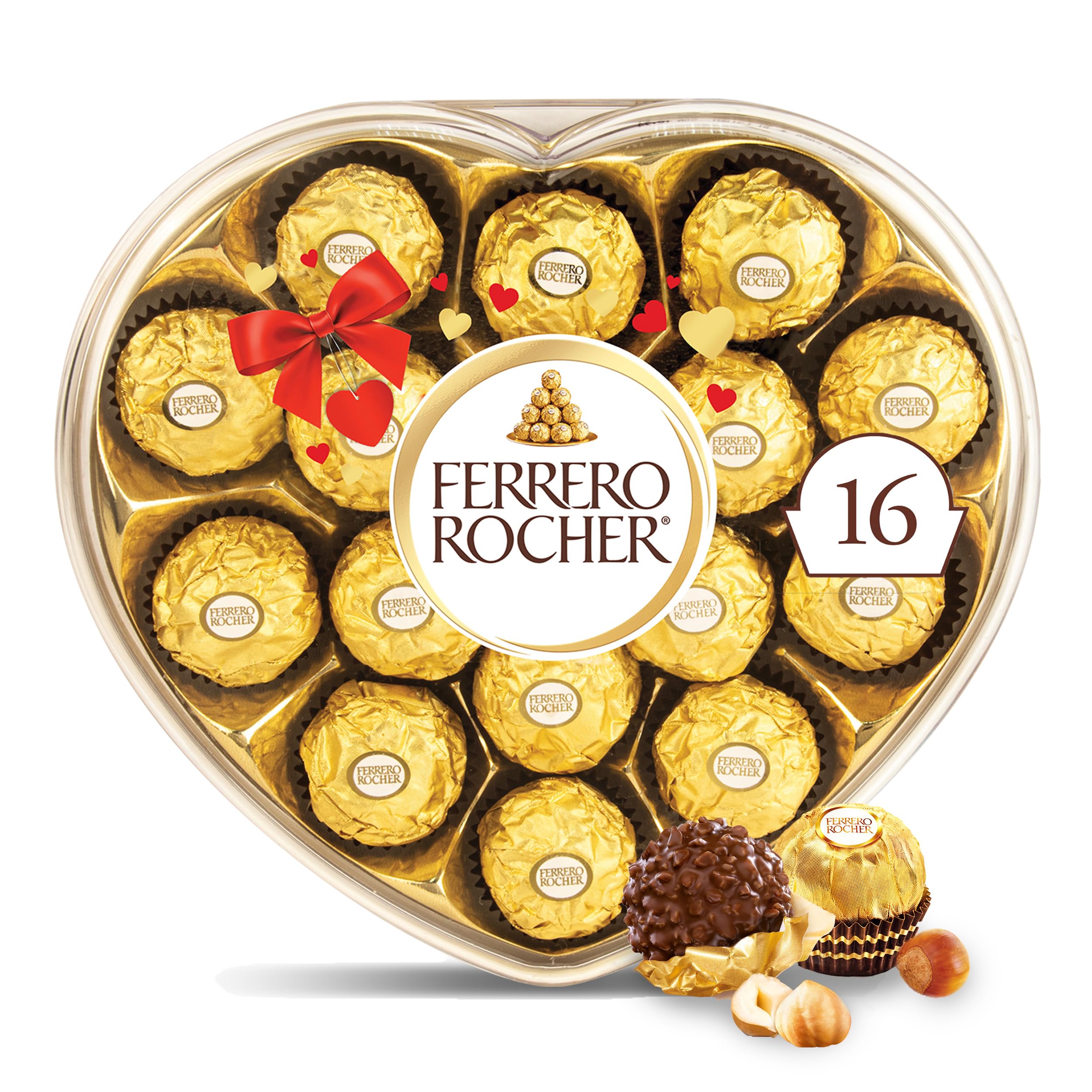 Ferrero Rocher, 16 Count, Gourmet Milk Chocolate Hazelnut, Valentine's Chocolate, Individually Wrapped, 6.2 oz