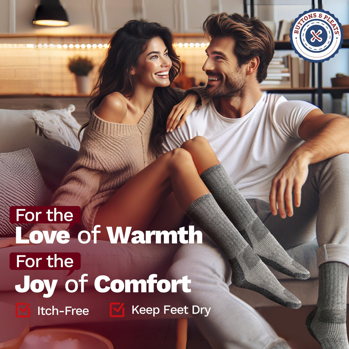 Buttons & Pleats Wool Socks for Men Women Merino Thermal Warm Cozy Winter Fuzzy Boot Sock Charcoal ML
