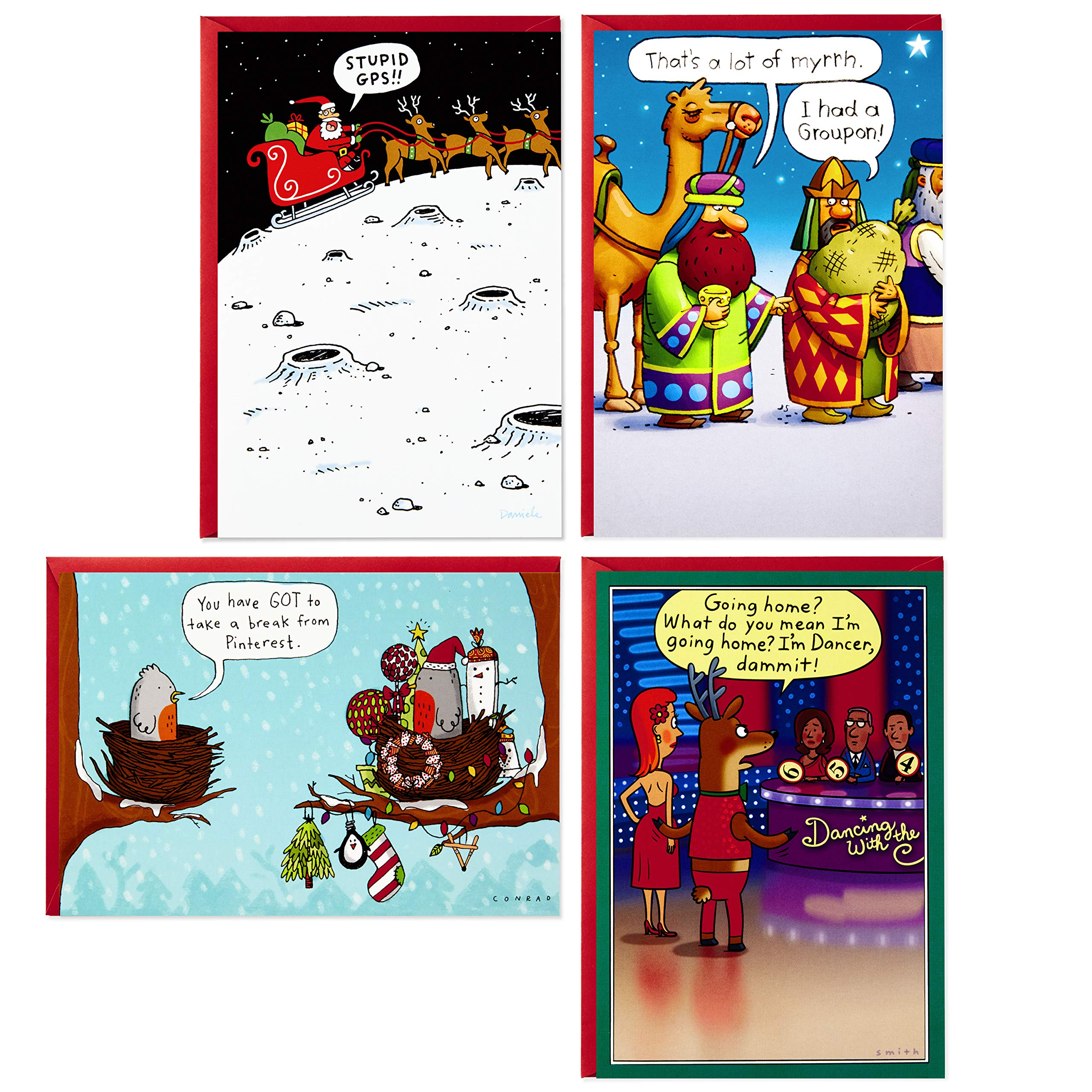 Hallmark Shoebox Funny Christmas Boxed Cards Assortment, Cartoons (4 Designs, 24 Christmas Cards with Envelopes)