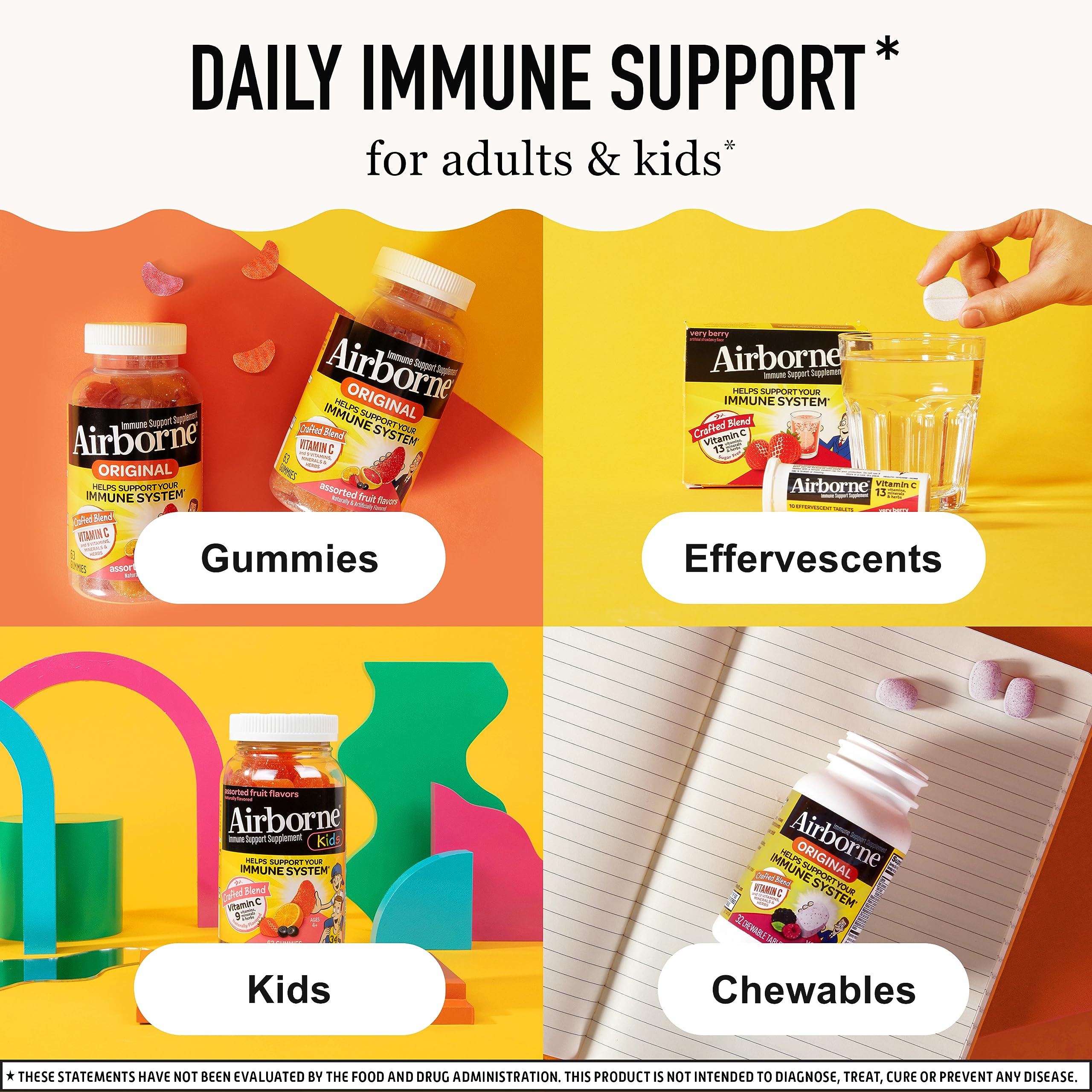 Airborne 1000mg Vitamin C with Zinc, Immune Support Supplement with Powerful Antioxidants Vitamins A C & E - 116 Chewable Tablets, Very Berry Flavor