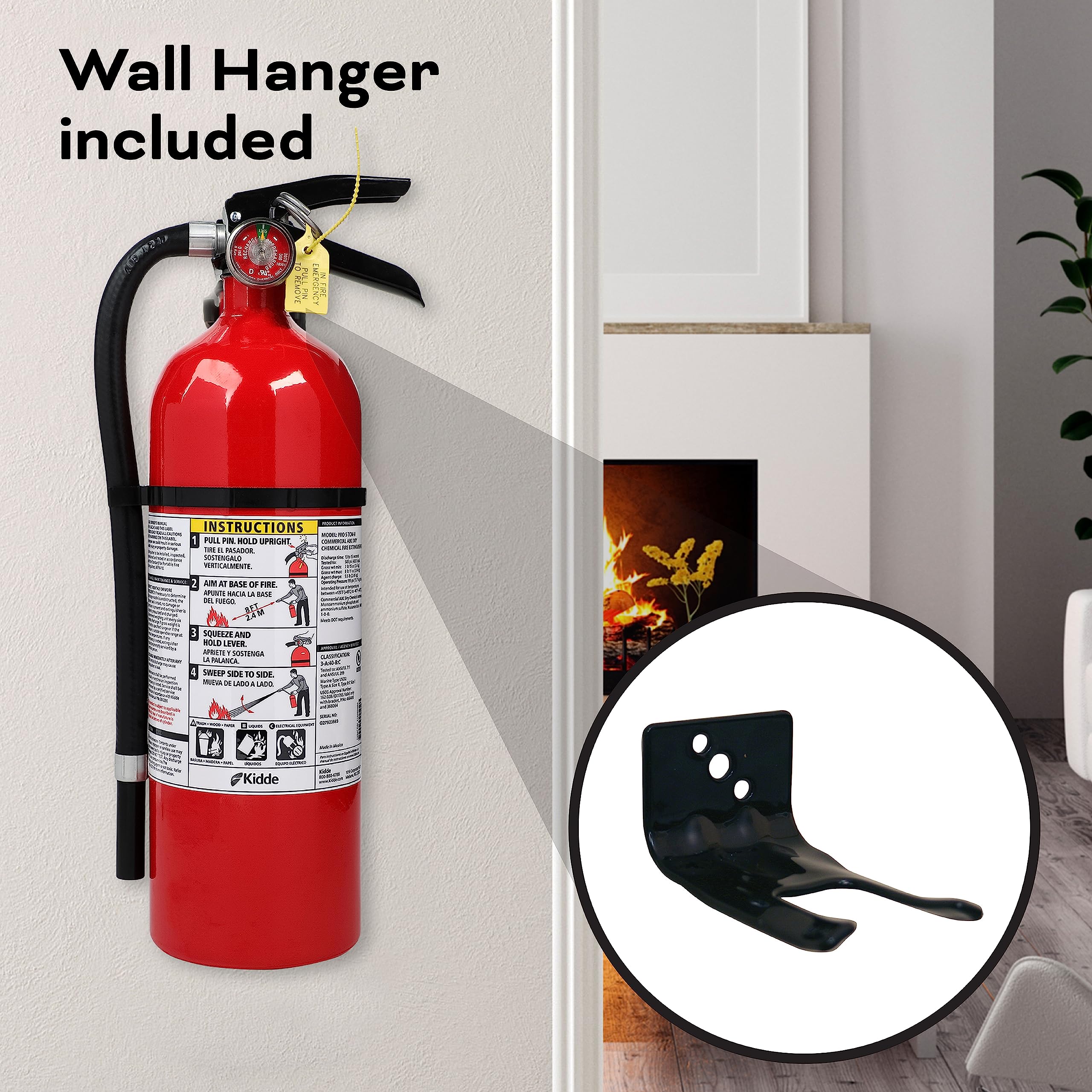 Kidde Fire Extinguisher for Commercial Use, 3-A:40-B:C, 9 Lbs., Refillable & Reusable, Hose & Wall Mount (Included)