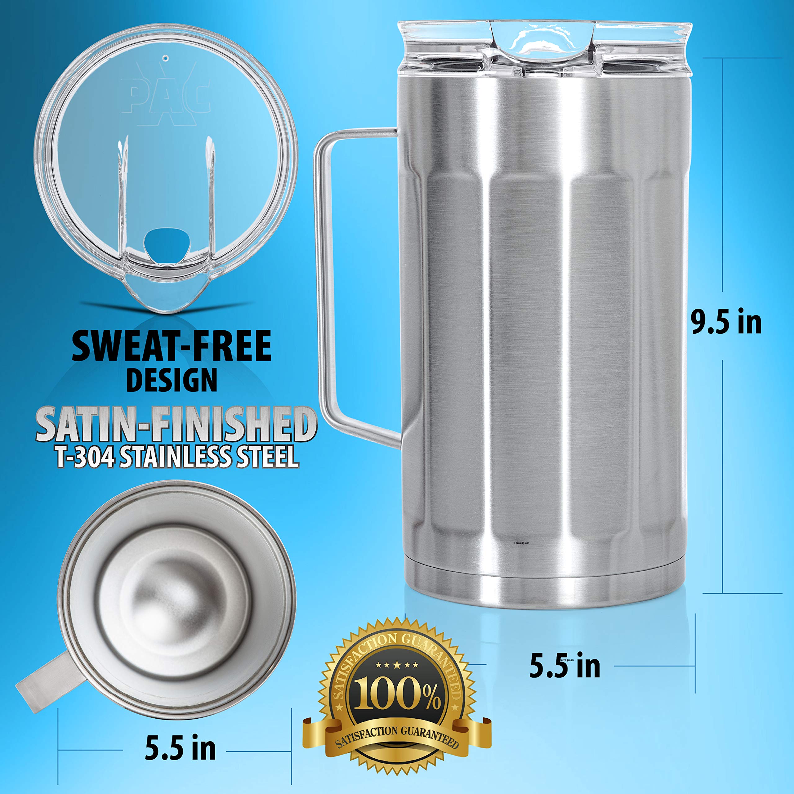 XPAC 84-Ounce (2.5L) Sweat-Free Beverage/Water Pitcher with Lid, Stainless Steel, Vacuum Insulated, Keeps Drinks Cold For Hours