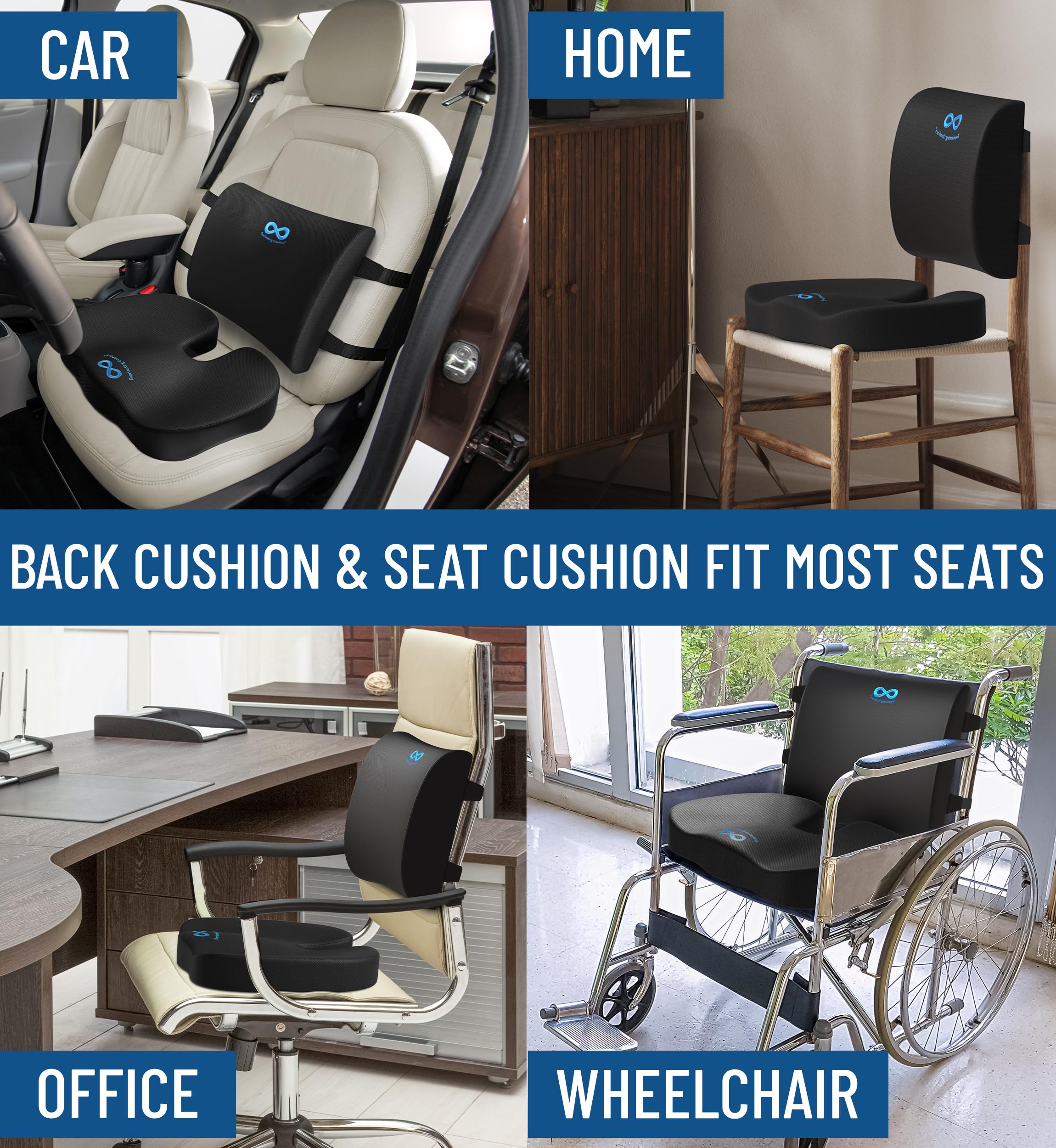 Everlasting Comfort Doctor Recommended Memory Foam Seat Cushions for Office Chairs - HSA FSA Eligible Tailbone Pain Relief Cushion, Sciatica & Back Support, Office Chair Cushion & Car Seat Cushion