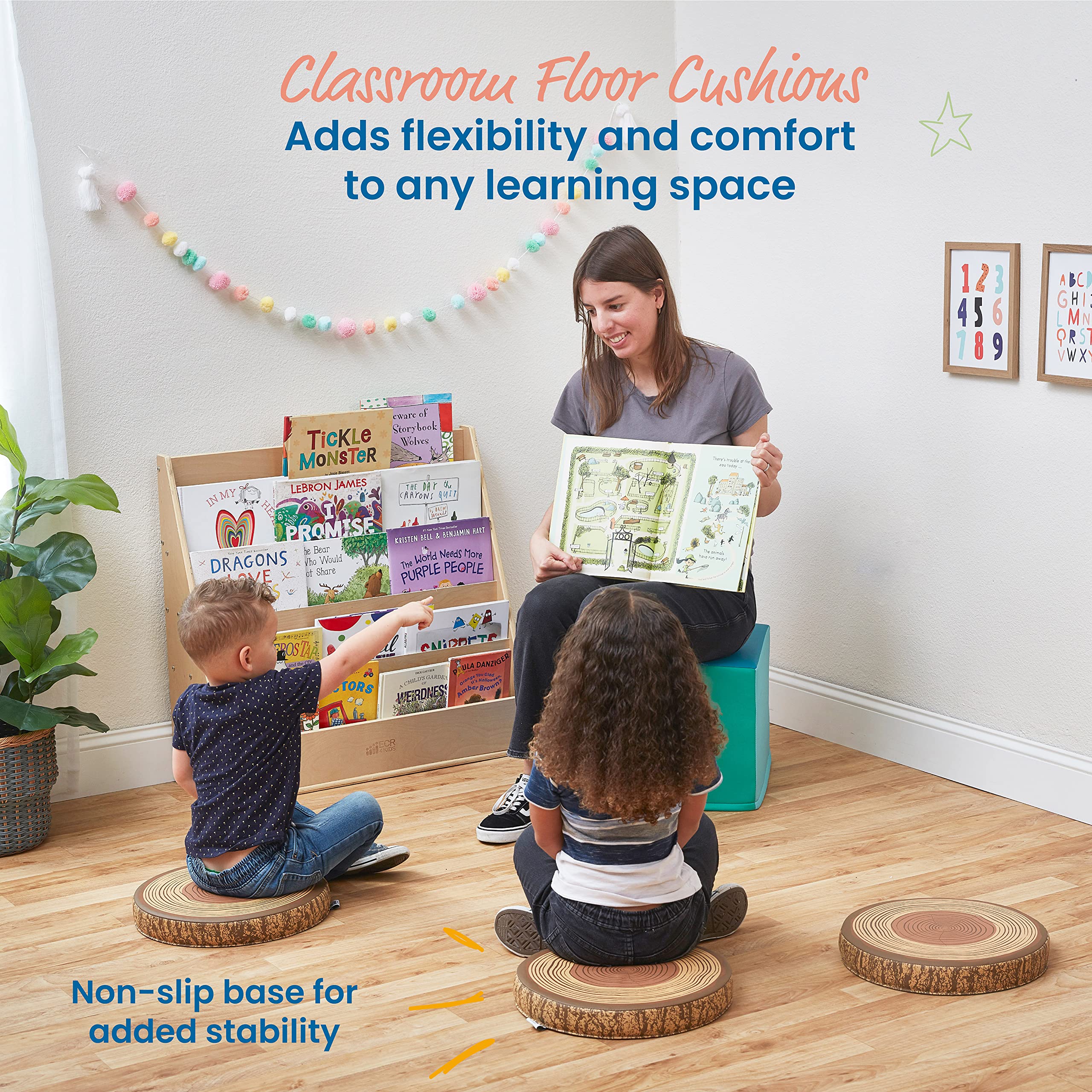 ECR4Kids SoftZone Tree Polyurethane Foam Floor Cushions, Flexible Seating, Chocolate, 6-Pack