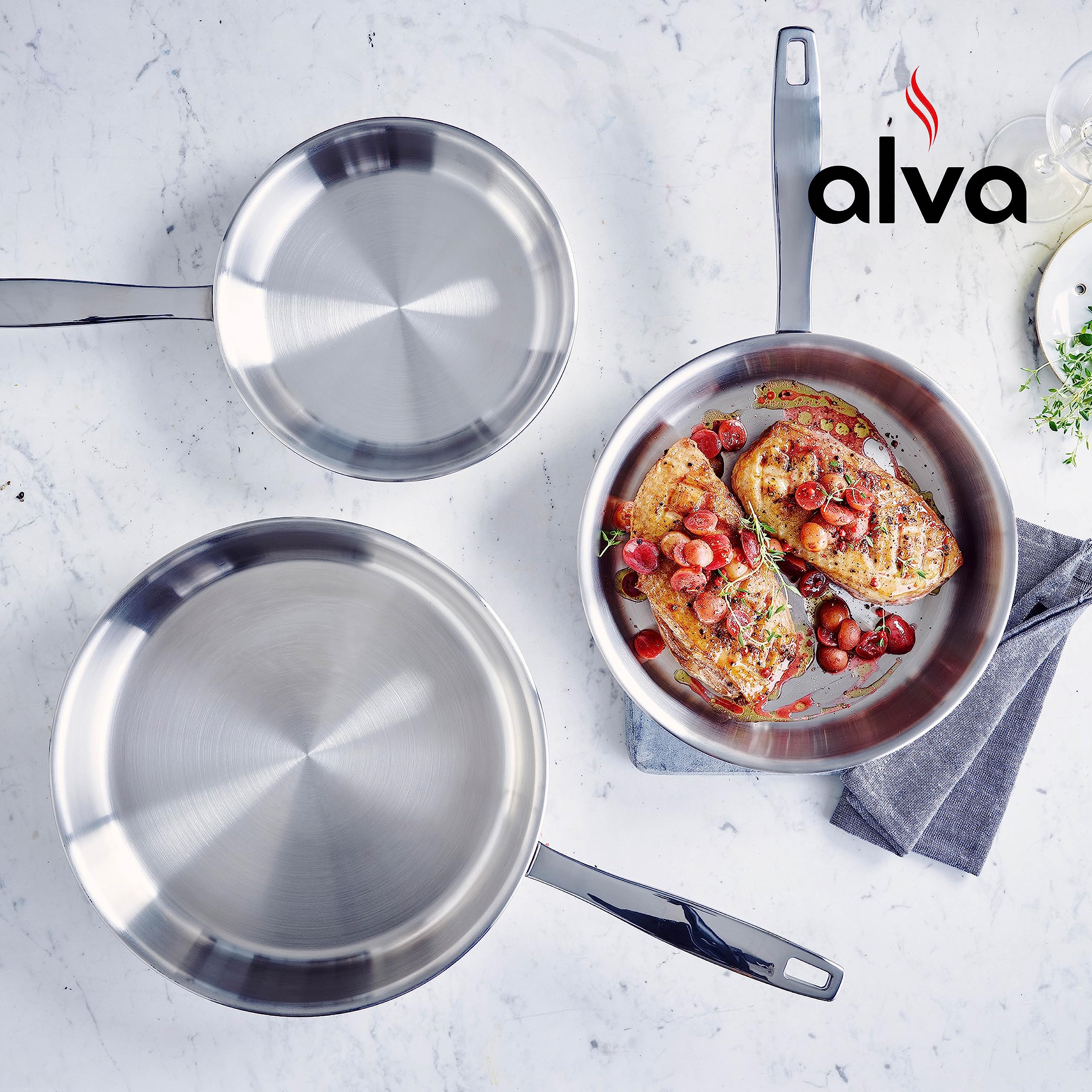 Alva Maestro Stainless Steel Frying Pan 8" - Oven Safe and Made without PFAS, PFOA & PTFE - Induction and All Stovetop Compatible with Even Heat Distribution