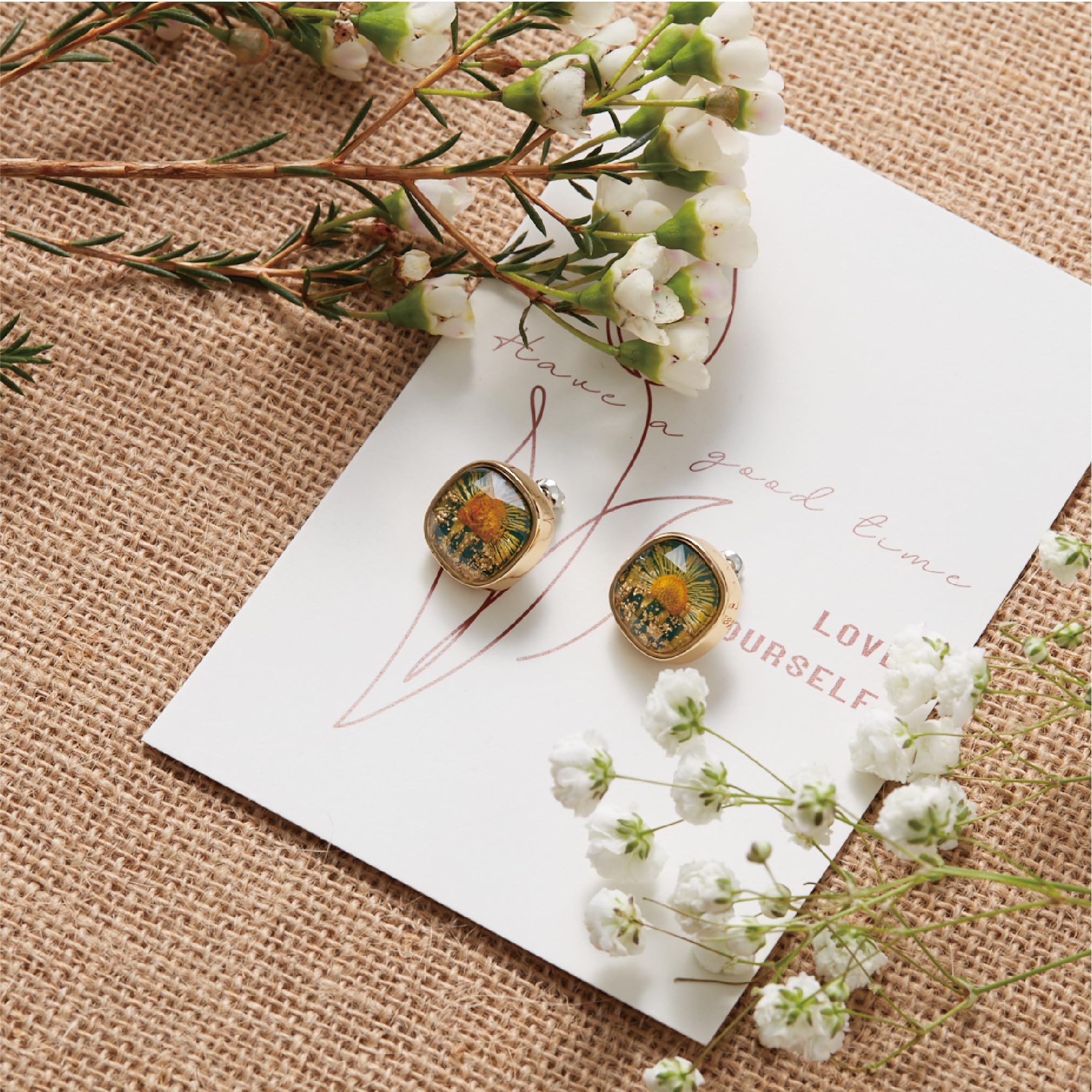 PEPELUALI Pressed Wildflower Earrings Personalized Handmade Earrings S925 with 14K Gold Plated Modern Wedding Eardrop Valentine Birthday Gift for Her (Green)