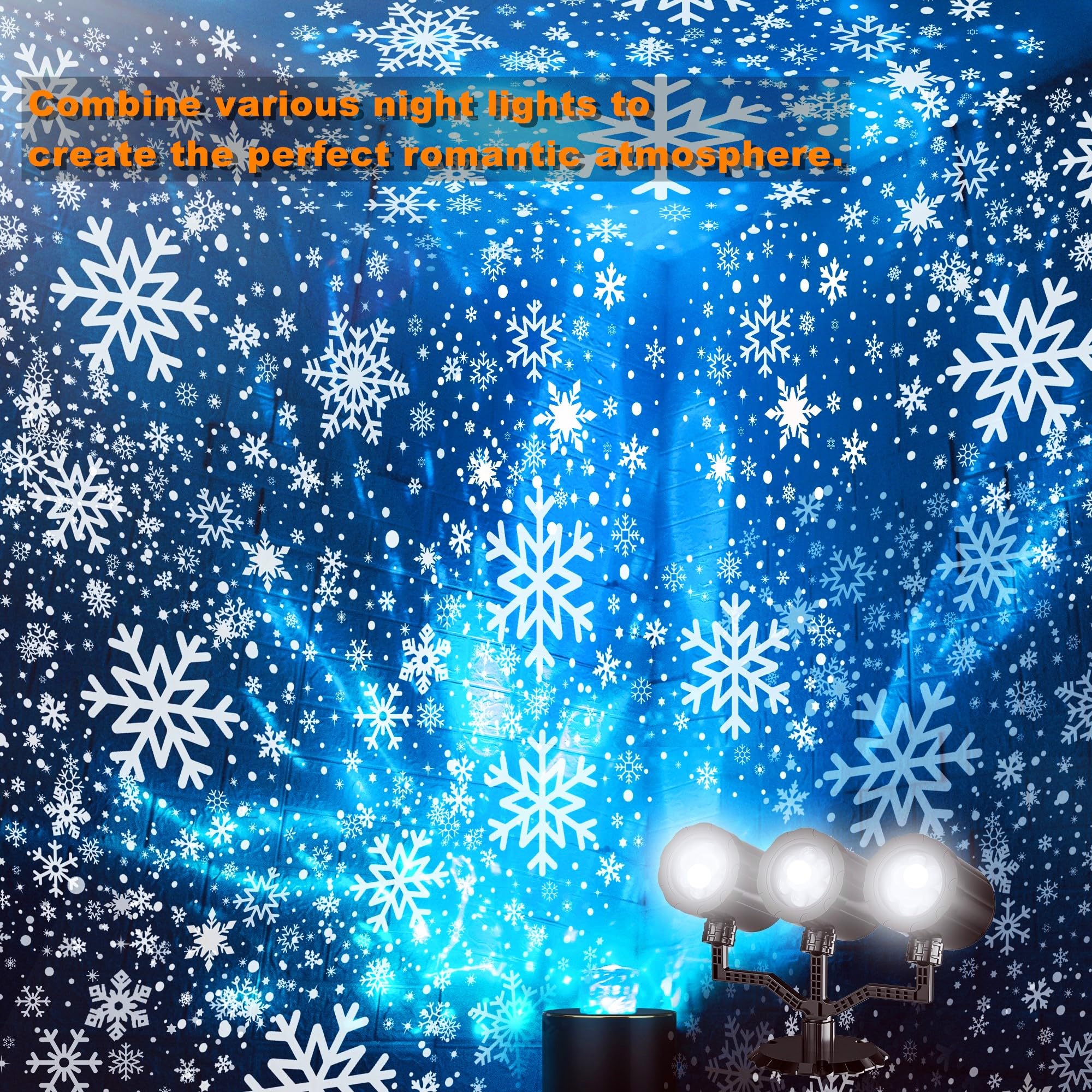 Christmas Projector Lights Outdoor,Christmas Snowflake Projector Lights IP65 Waterproof, LED Rotating Snowfall Decor Garden Party Outdoor Christmas Decoration for Atmosphere - Upgraded 3-Head