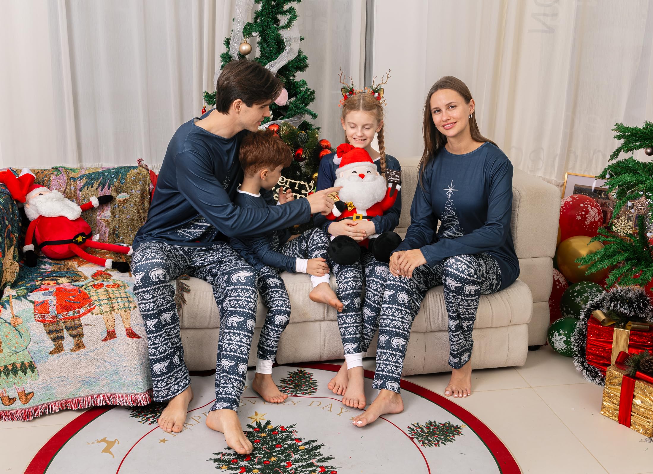 Rnxrbb 2024 Matching Family Christmas Pajamas Holiday Family Christmas Pjs Set Sleepwear Xmas Jammies Men Women Kids Couples,Navy Xmas Fireworks-K-8T