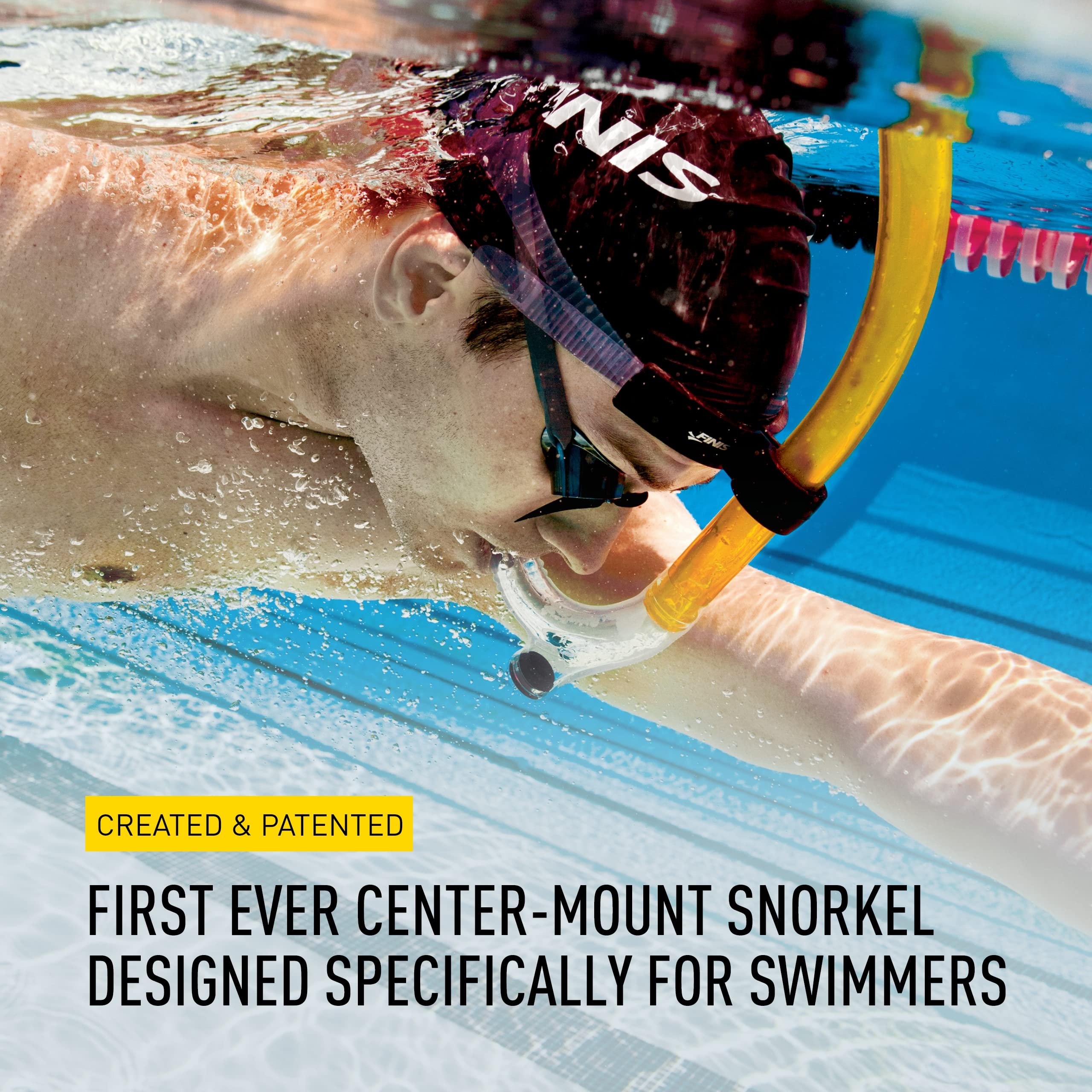 FINIS Original Swimmer's Snorkel - High-Quality Center-Mount Snorkel Set for Swimming Laps & Training - Snorkel Gear with Adjustable Fit, Silicone Mouthpiece, and Purge Valve - Adult, Yellow