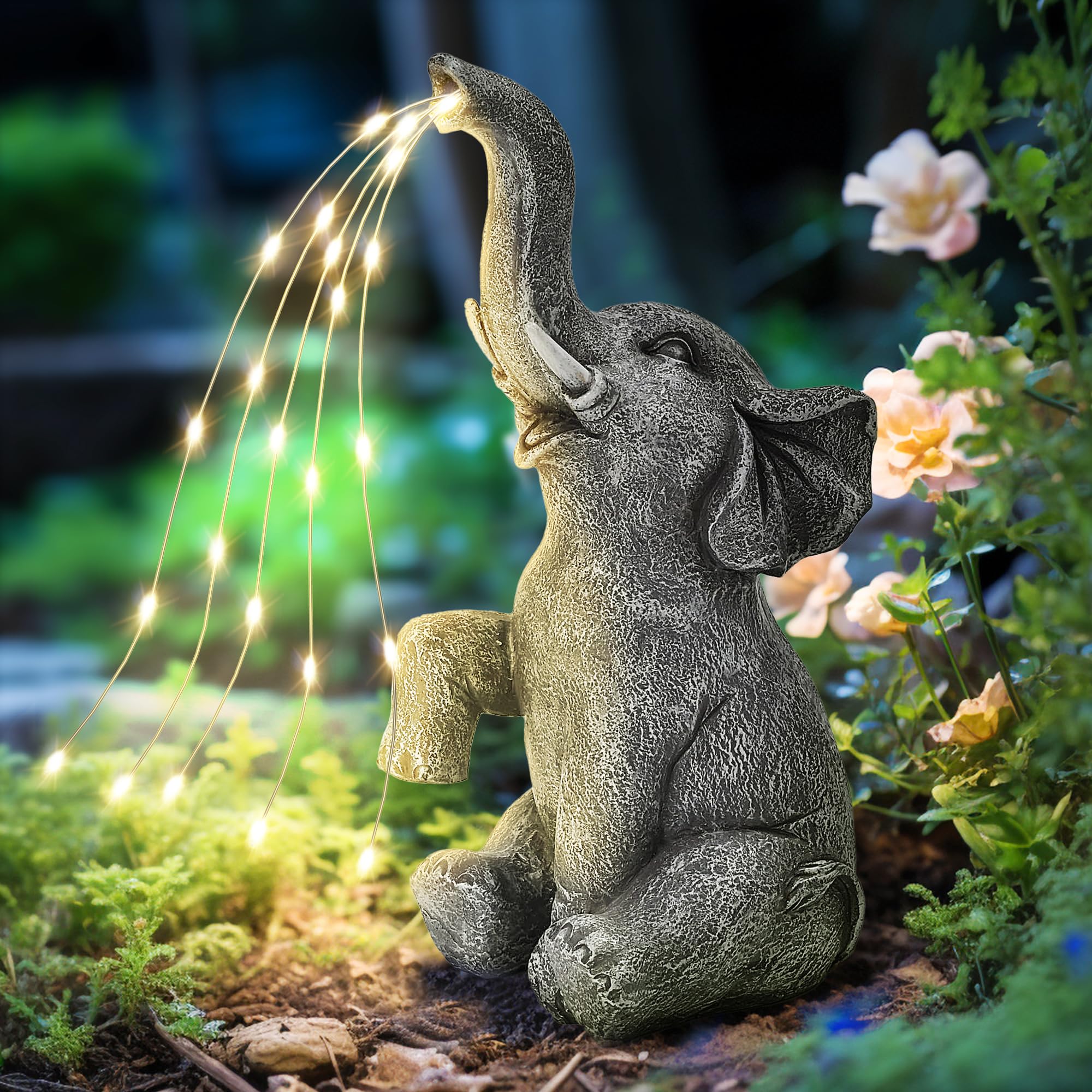 GIGALUMI Elephant Statue Solar Garden Decor, Birthday Gifts for Women, Gifts for Mom Grandma Senior Eleder, Outdoor Elephant Decor Ornament for Balcony, Garden, Patio, Yard, Lawn (Stay On Mode Only)