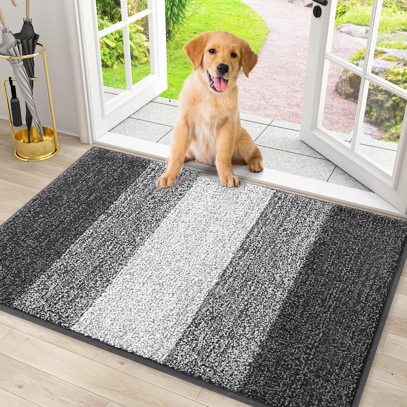 Smiry Dog Door Mat for Muddy Paws, Absorbs Moisture and Dirt, Low-Profile Entryway Mat with Non-Slip Backing, Mud Mat for Dogs, Entry Indoor Doormat for Inside Floor (30x20 Inches, Grey)