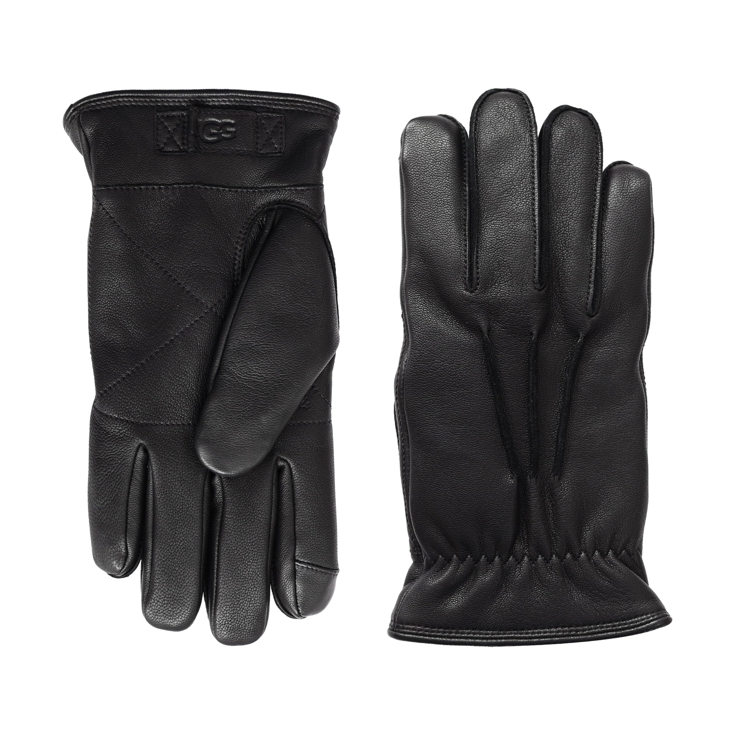 UGG Men's 3 Point Genuine Leather Gloves with Microfur Lining and Conductive Fingertips, Black, Medium