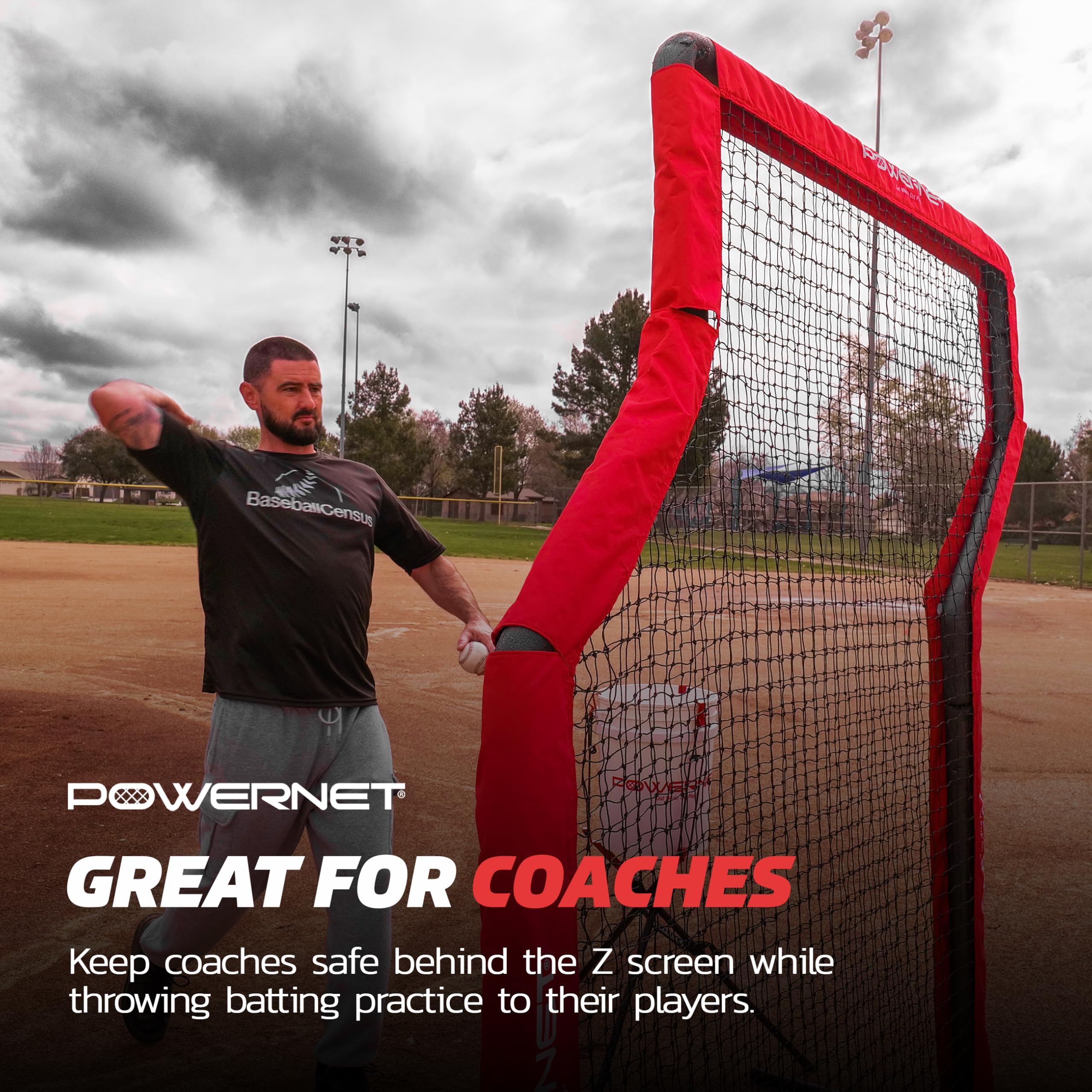 Powernet Portable Baseball Practice Net for Pitching and Hitting, Pop Up Batting Cage Net Coach Shield, 7 FT Z-Screen (Red)