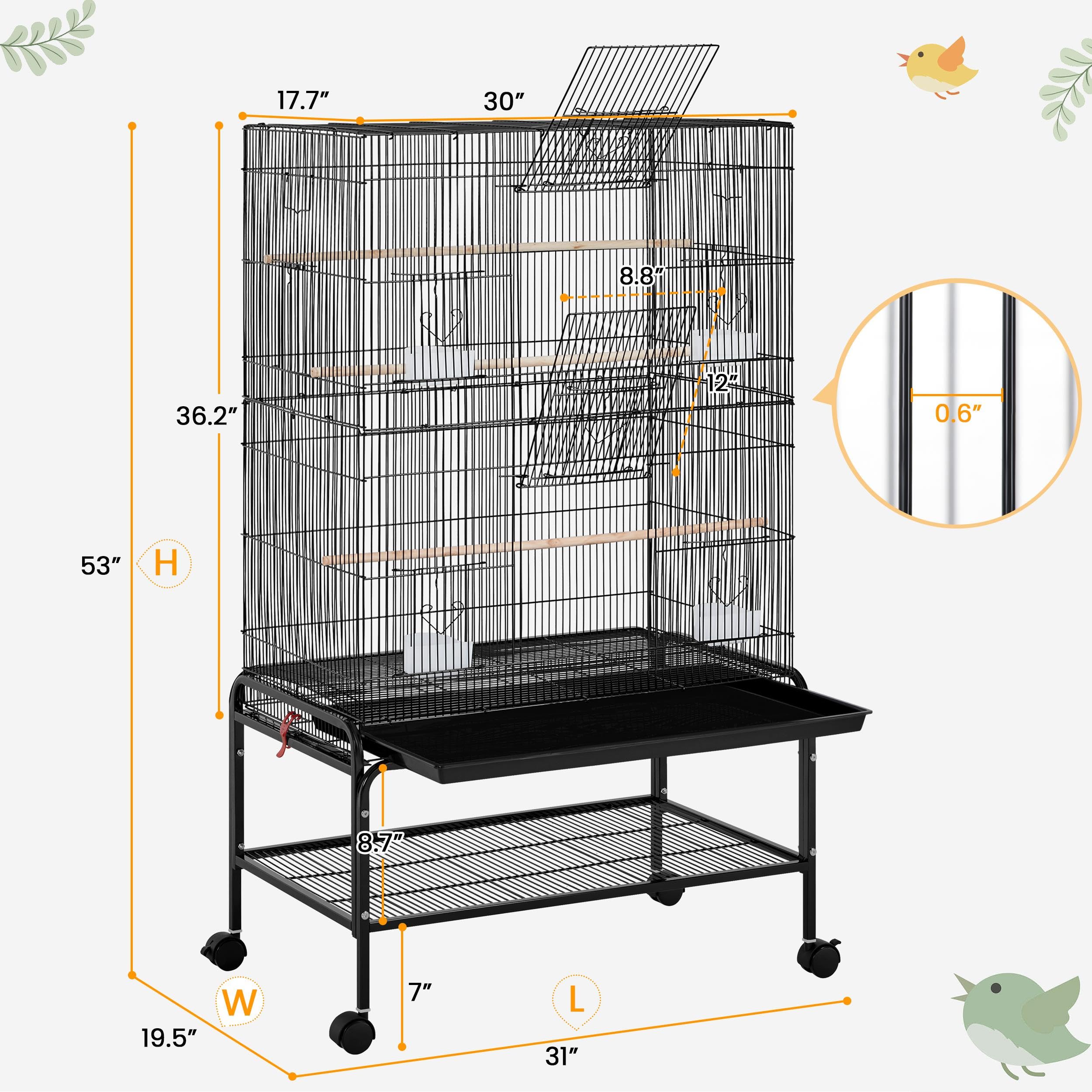 Yaheetech 53'' Large Bird Cage Budgie Cage for Parakeets Cockatiels Conures Lovebirds Parrots with Rolling Stand